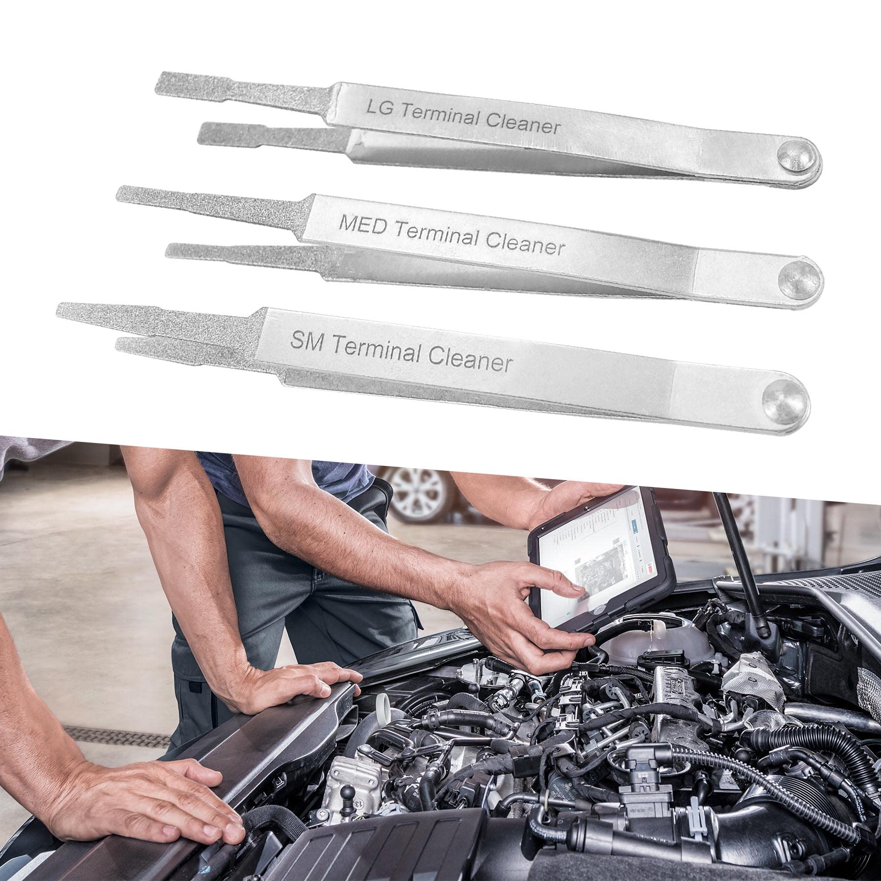 3-Piece Metal Terminal Cleaner Set for Car Battery & Small Electrical Spade Pin Connectors - Corrosion Removal & Maintenance Tool Kit - Perfect for Automotive, Marine & RV Electrical Systems