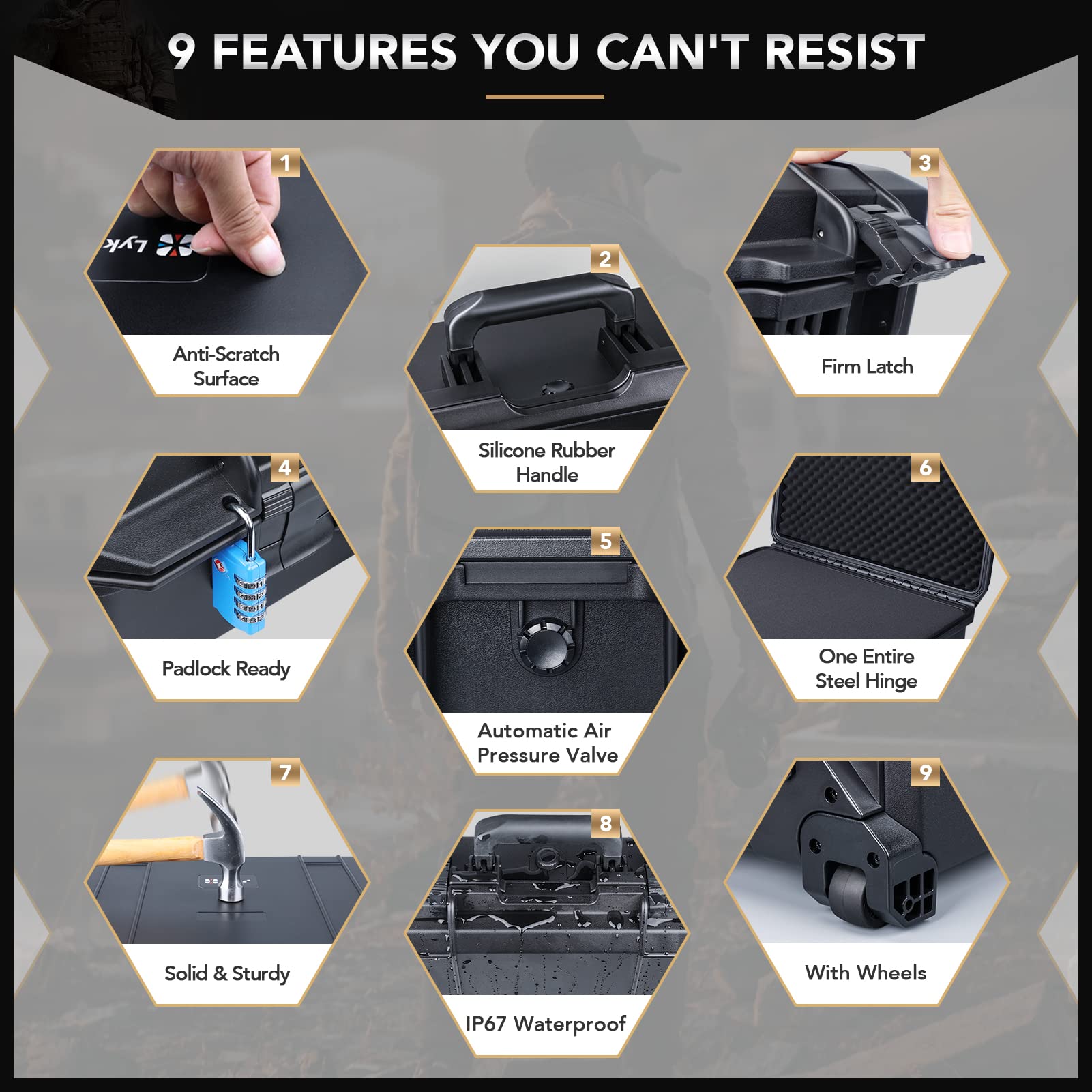 Lykus HC-5230 Large Waterproof Hard Case with Wheels & Custom Foam Insert (52x36x34.5cm Interior) - Durable Protective Storage for Cameras, Lenses, Electronics | Perfect for Travel, Outdoor Adventures & Equipment Transport
