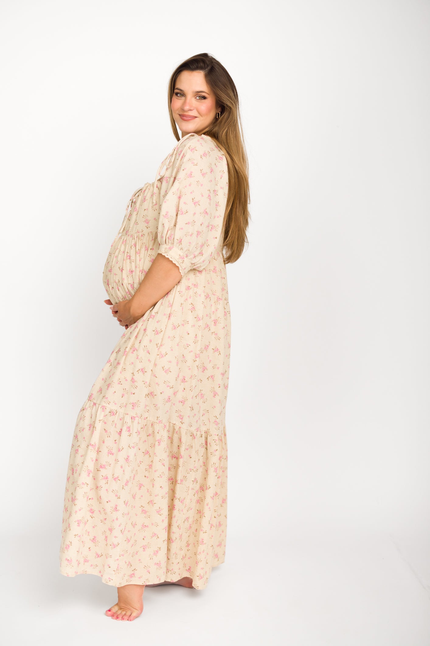 100% Cotton Maxi Dress for Women - Floral Print in Pink & Brown | Boho Summer Dress for Beach, Vacation & Casual Wear
