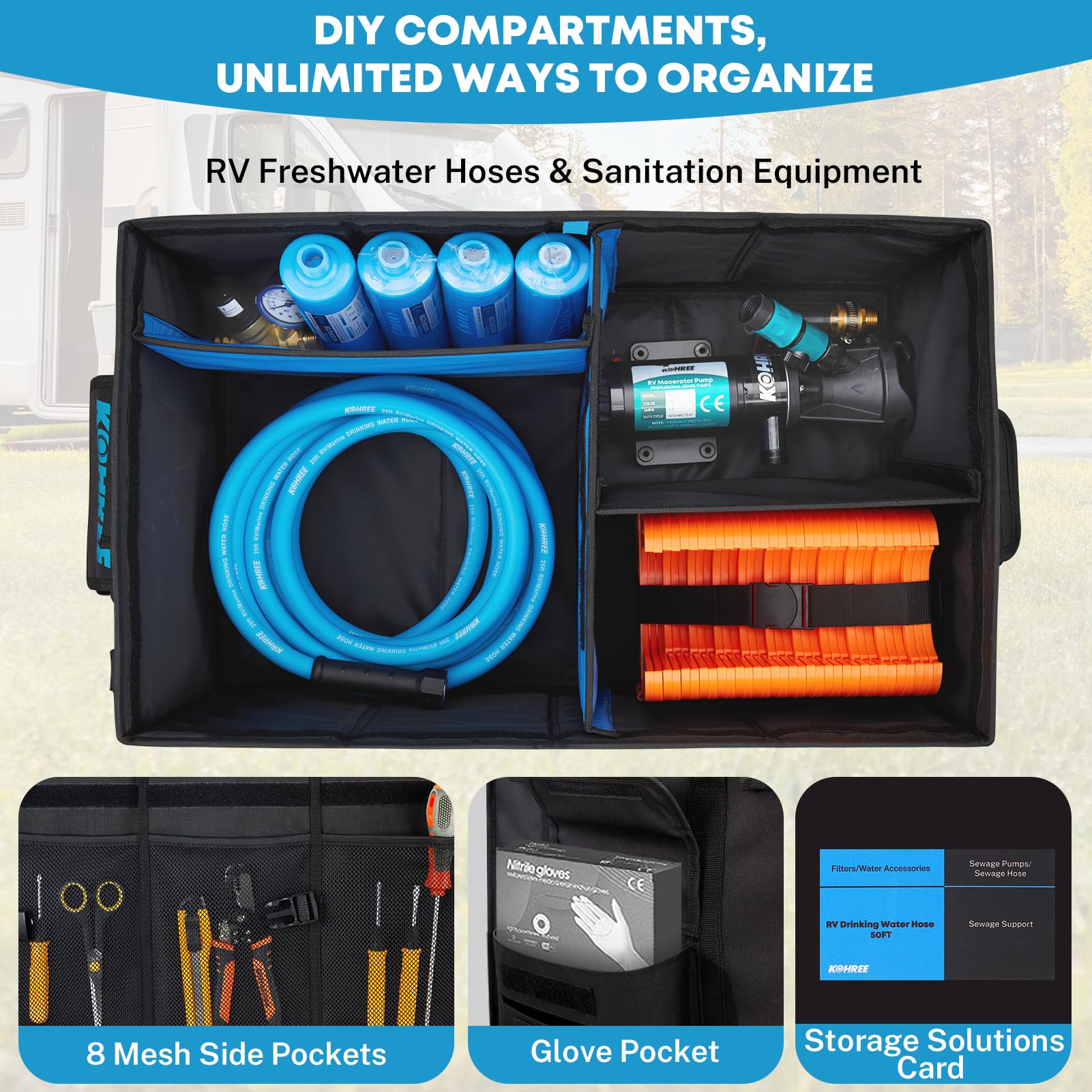 Kohree 74L Collapsible RV Storage Bag - Waterproof RV Caddy Organizer for RV Accessories, Holds Stabilization Jacks & Electric Gear | Perfect for RV Camping, Road Trips & Outdoor Adventures