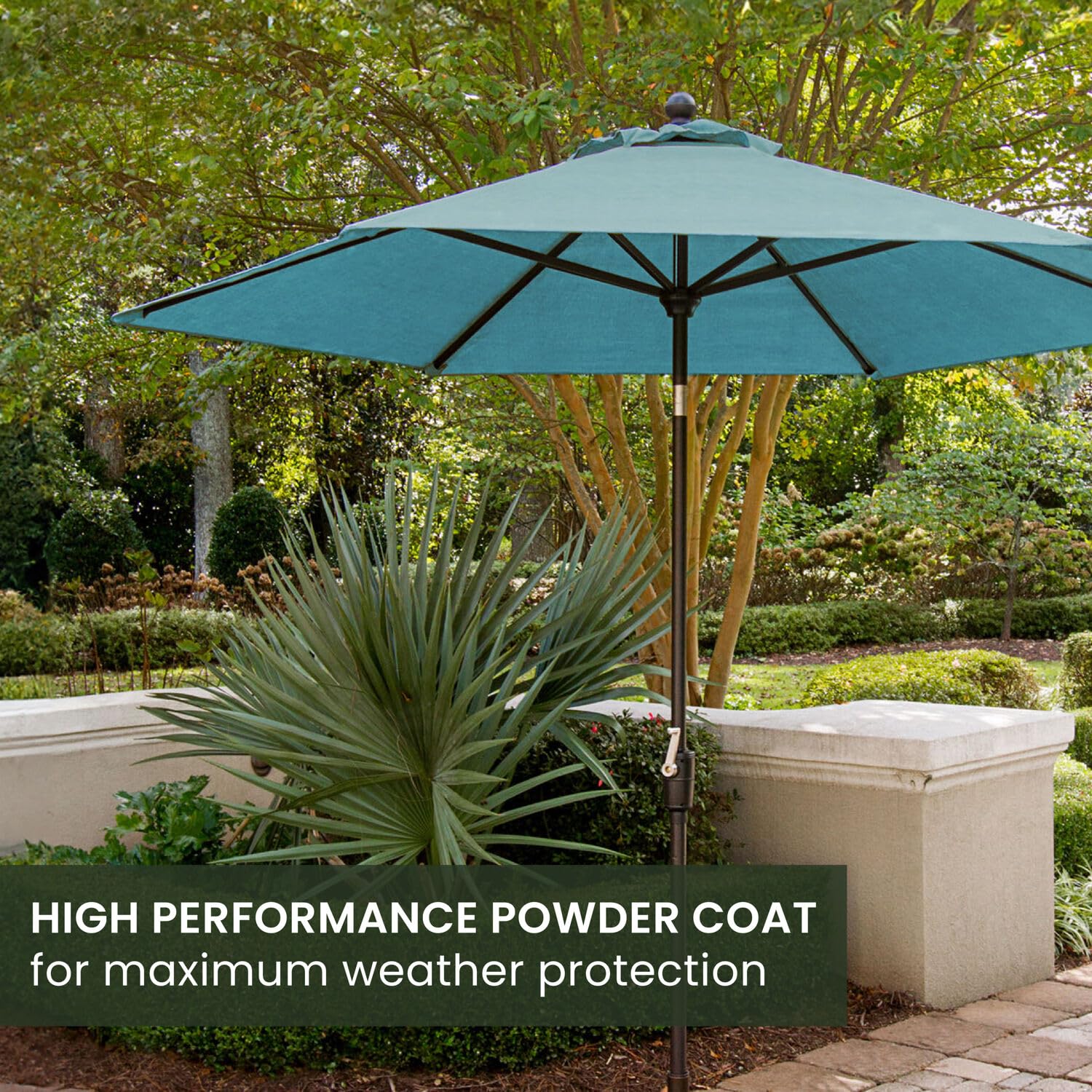 Hanover Traditions 9 Ft. Outdoor Patio Umbrella with Tilt Crank - Rust-Resistant All-Weather Market Umbrella in Blue - Perfect for Poolside, Backyard, and Outdoor Dining Areas