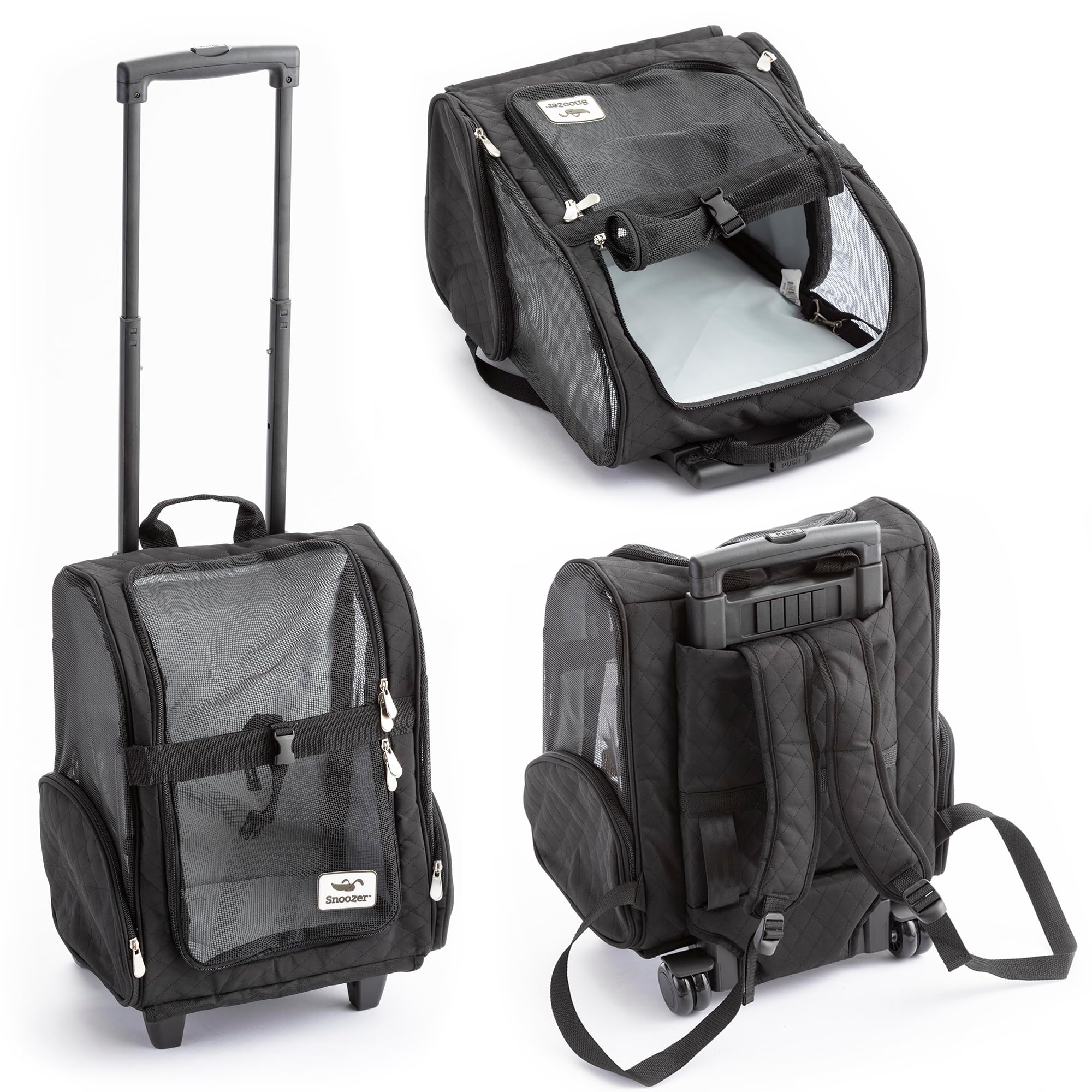 Snoozer 4-in-1 Roll Around Travel Dog Carrier Backpack - Convertible Pet Stroller & Travel Bag for Cats & Dogs Up to 30 Lbs (Large, Black & Grey) - Perfect for Air Travel, Road Trips & Outdoor Adventures