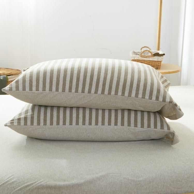 Premium Cotton Pure™ Brownie Beige Stripe Jersey Fitted Sheet Set - Soft, Breathable & Wrinkle-Resistant Bedding for Cozy Nights | Perfect for Guest Rooms, Dorms & Master Bedrooms