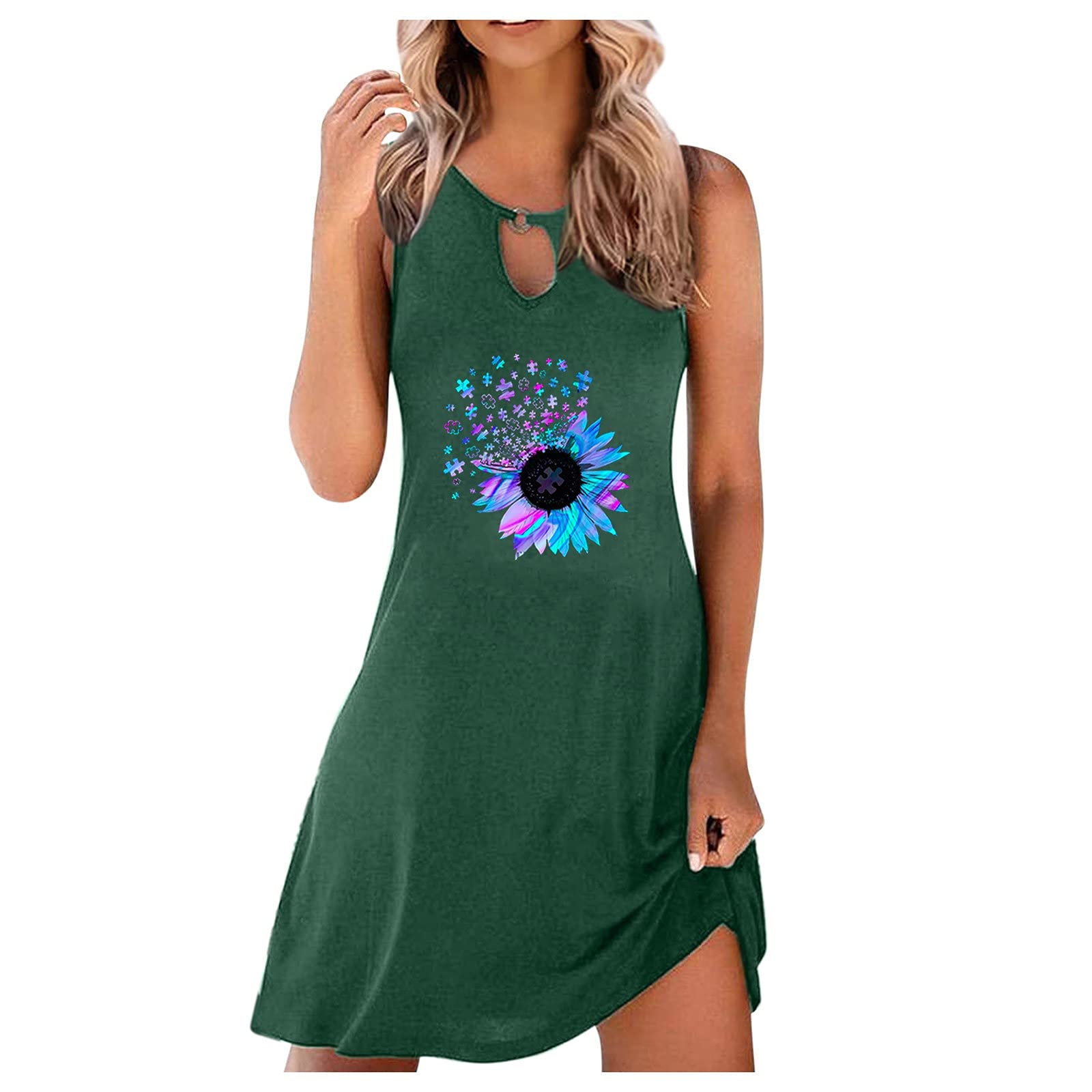Floral Print Women's Sundress - Casual Sleeveless Loose Tank Dress for Beach, Summer & Vacation | Perfect for Outdoor Parties, Picnics and Tropical Getaways