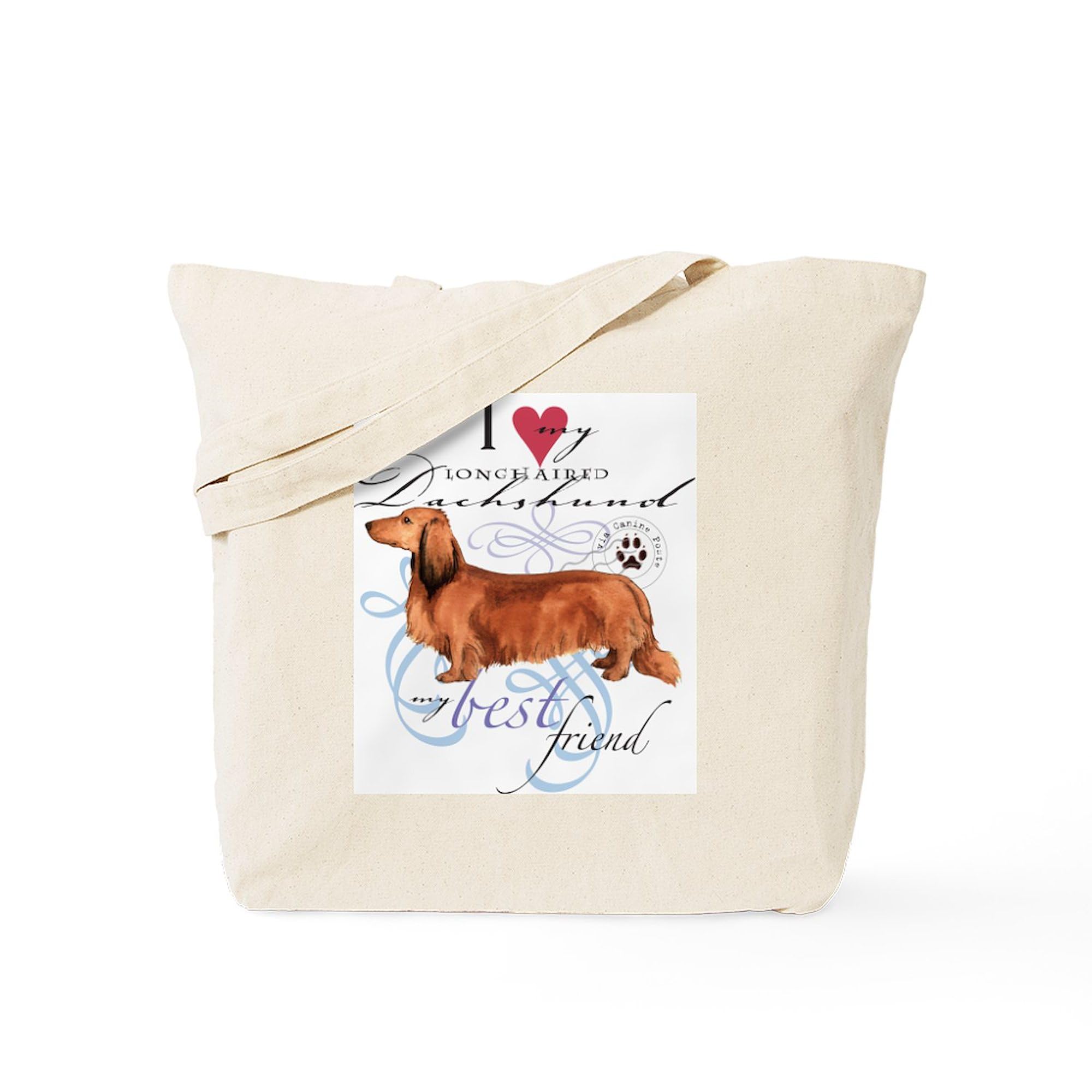 Longhaired Dachshund Tote Bag - Natural Canvas Reusable Shopping Bag for Groceries, Beach & Daily Use | Cute Dog Lover Gift