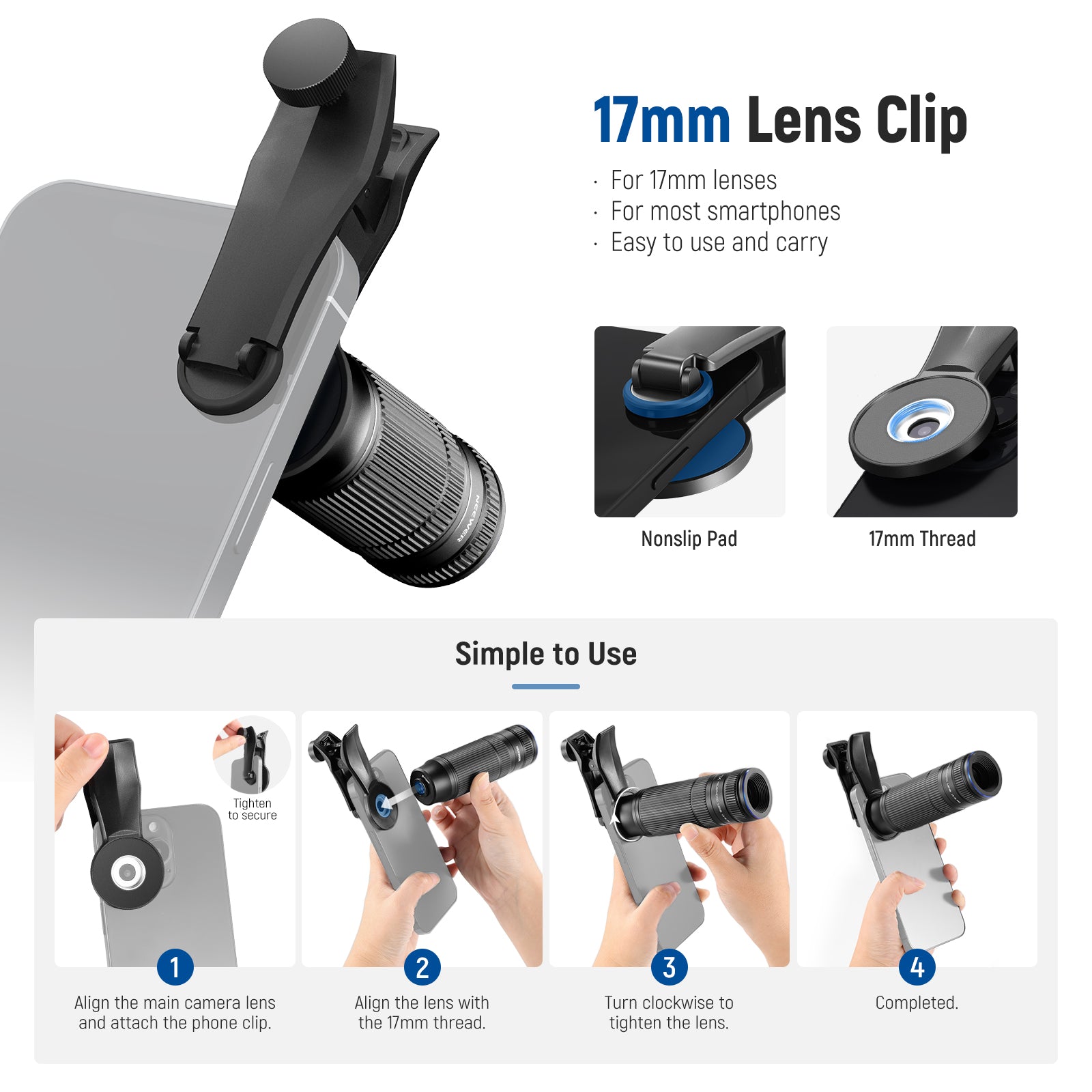 NEEWER LS 36 PRO 7X Telephoto Lens with 17mm Thread - Universal Phone Lens Clip for iPhone Samsung - Perfect for Travel, Wildlife & Sports Photography