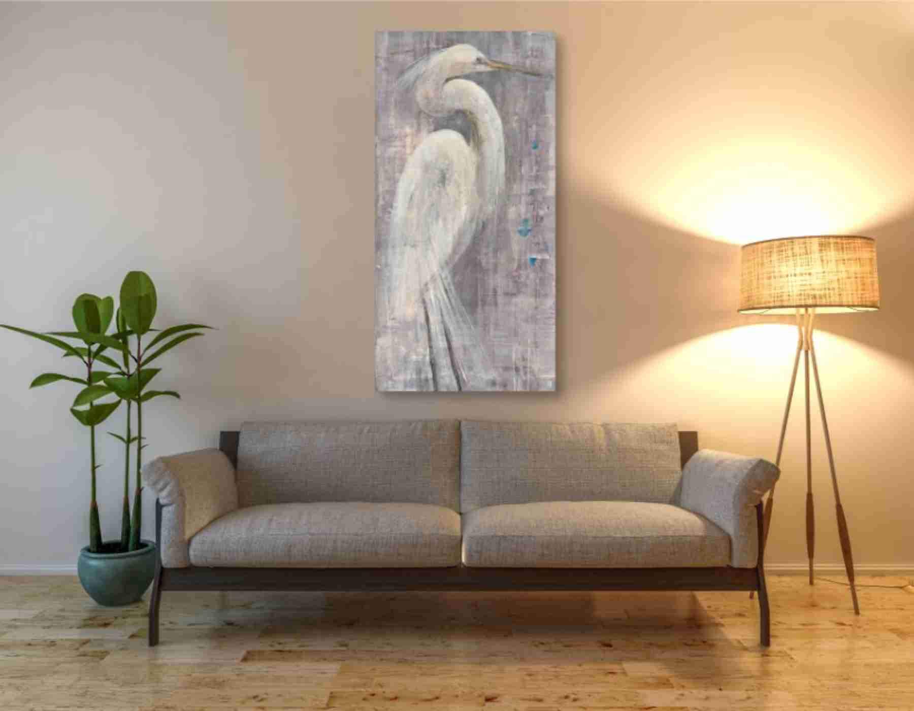 Albena Hristova Coastal Egret I Legs Canvas Wall Art - 30x60 Inches Beach Theme Painting - Perfect for Living Room, Bedroom or Coastal Decor