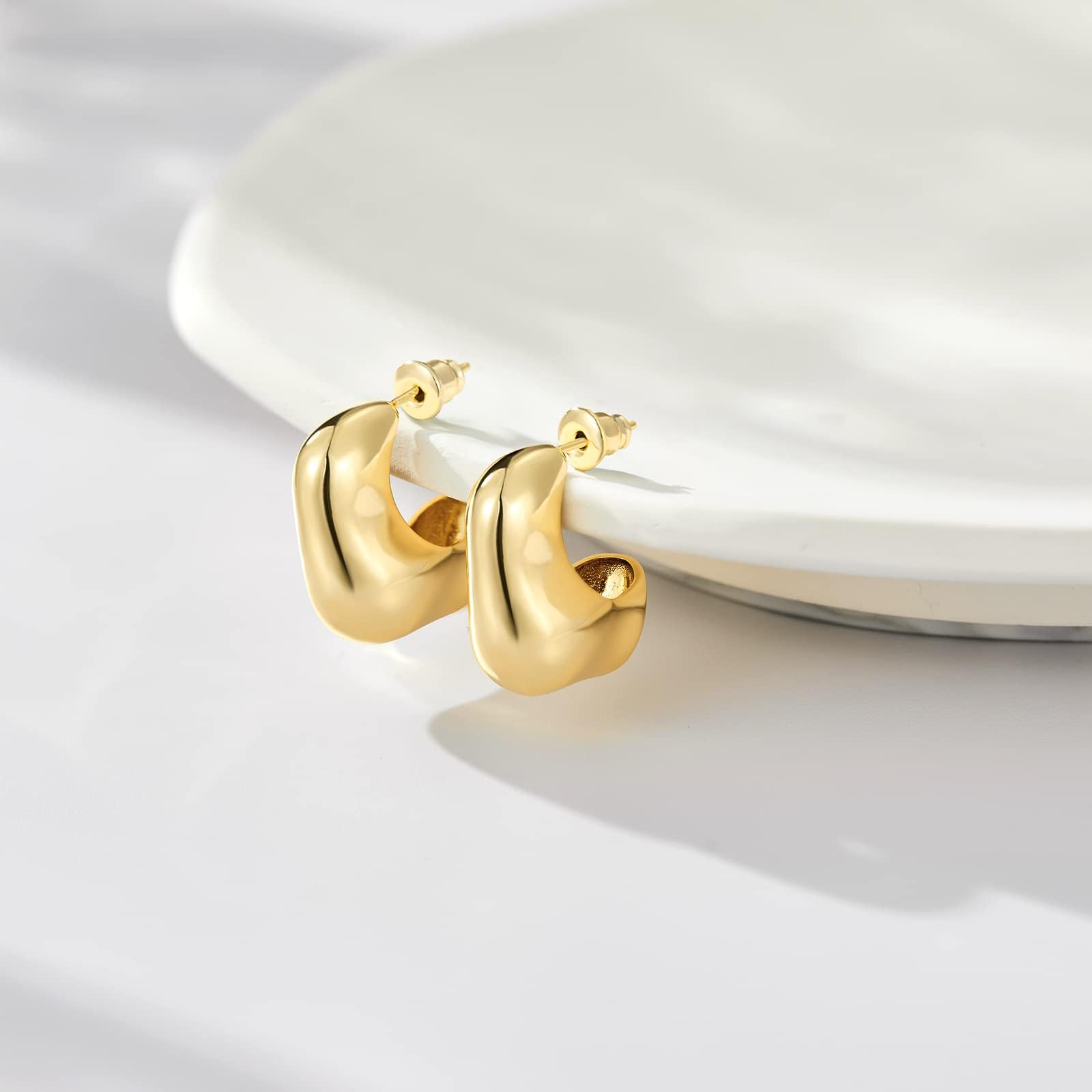 14K Gold Plated Chunky Hoop Earrings for Women - Lightweight Hollow Open Hoops with Sterling Silver Post | Trendy Teardrop Fashion Jewelry | Perfect Gift for Birthday, Anniversary & Party Wear