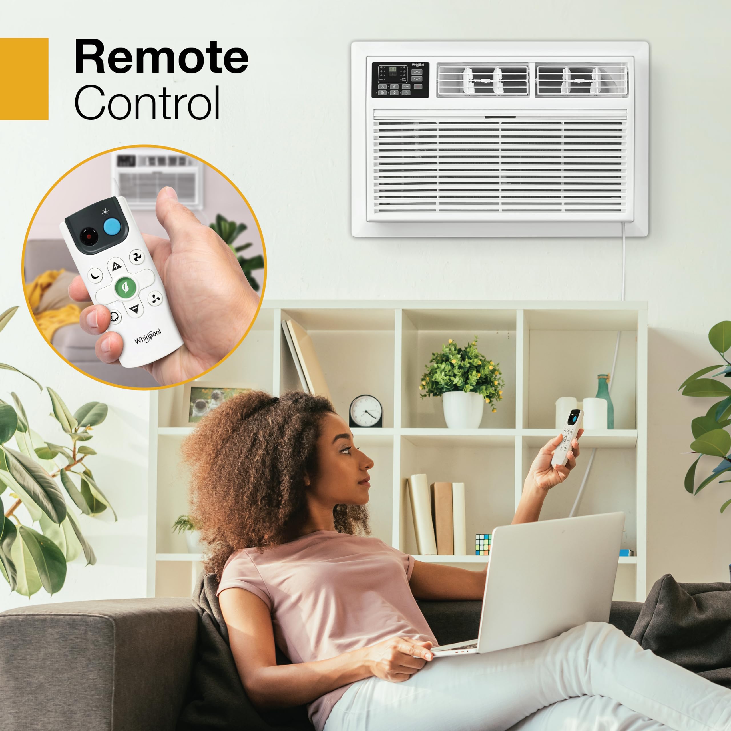 Whirlpool 10,000 BTU Through the Wall Air Conditioner - 115V Wall Mount AC Unit Cools 450 Sq.Ft Rooms - Energy Efficient with Dehumidifier & Remote Control - Perfect for Bedroom, Living Room, Office & Kitchen - White