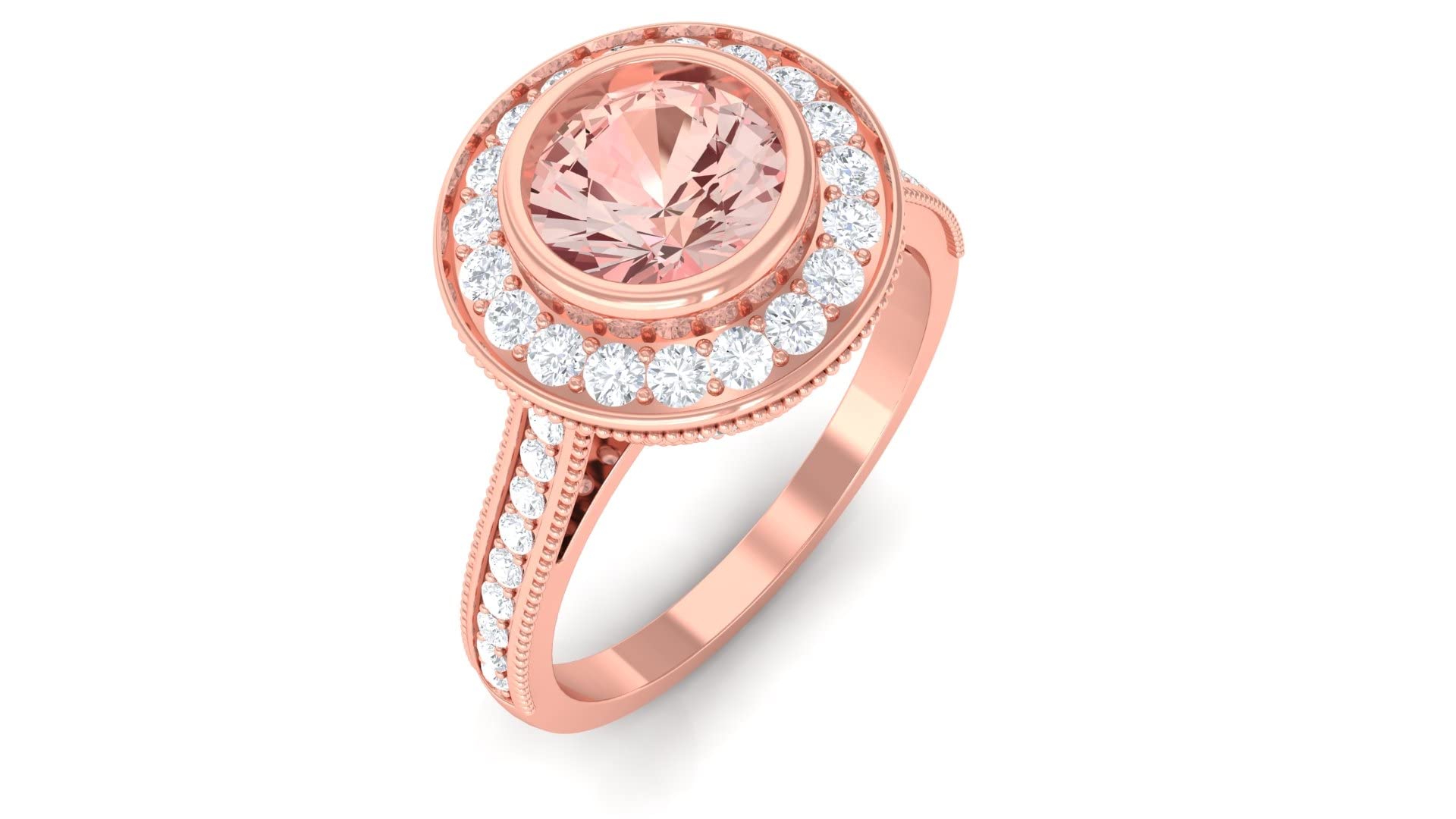 1.75 CT Morganite & Moissanite Engagement Ring in 14K Solid Gold - Vintage Milgrain Design with Crown Setting for Women, Bridal Jewelry, Wedding Proposal, Anniversary Gift, Valentine's Day Present