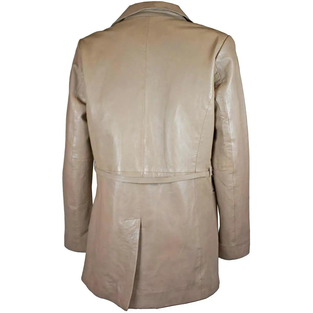 BOL Women's Genuine Leather Trench Coat with Adjustable Waist Belt - Stylish Fall & Winter Outerwear for Office, Dating & Special Occasions