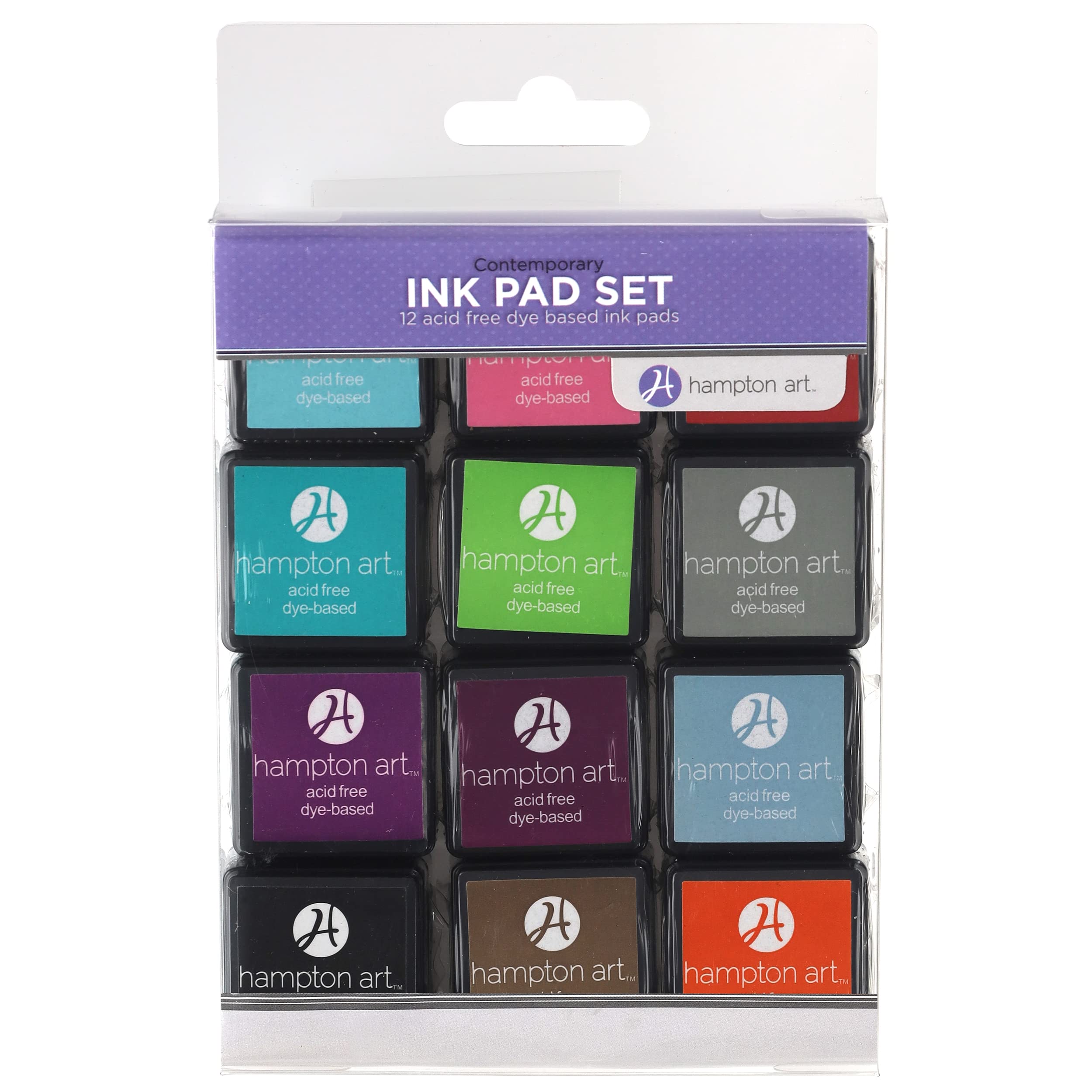 Hampton 12-Piece Washable Ink Pad Set for Stamps - Non-Toxic, Vibrant Colors for Kids & Crafting - Perfect for DIY Projects, Scrapbooking & Rubber Stamps
