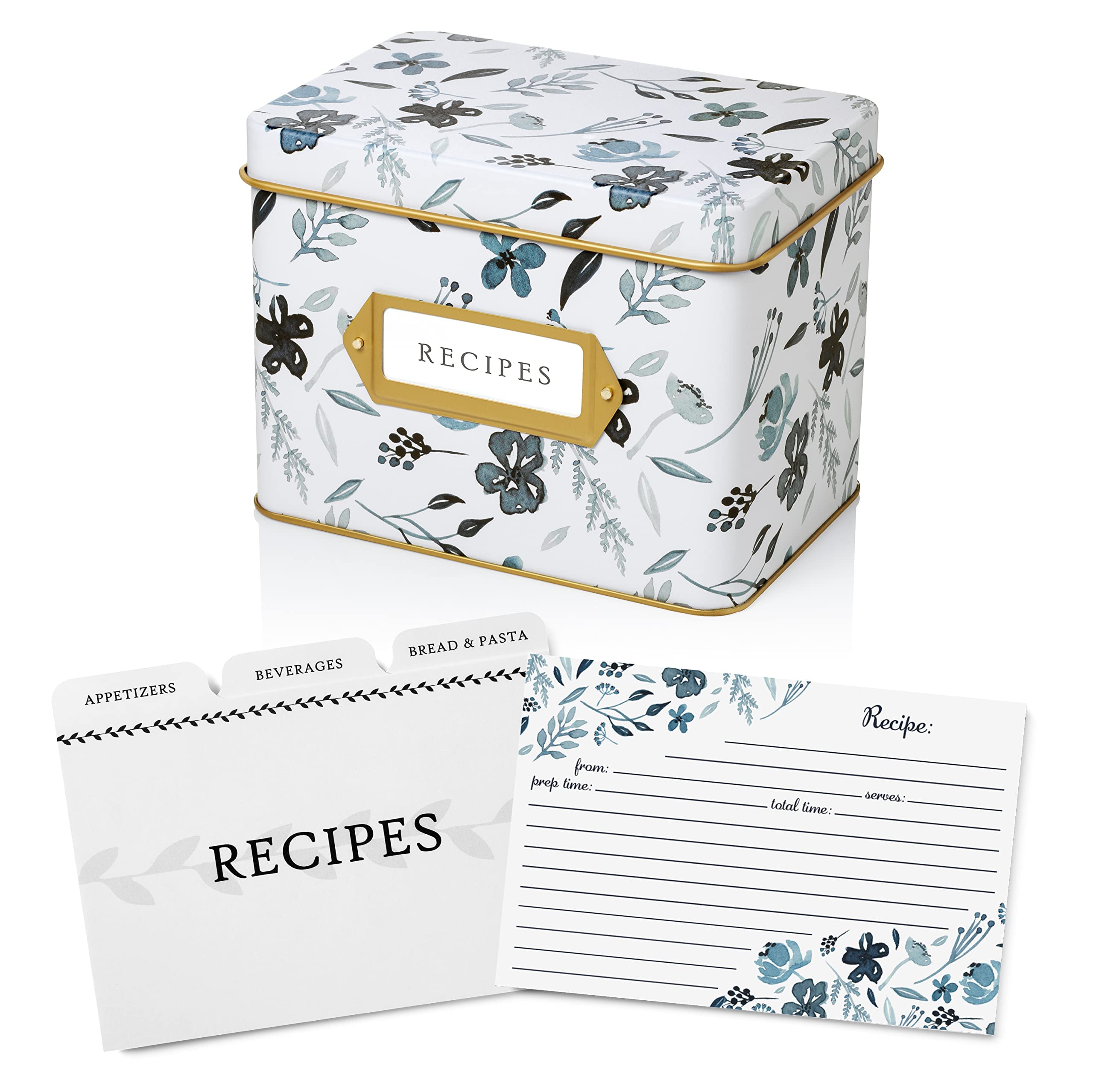 Jot & Mark Recipe Card Gift Box - 25 Pack 4x6 Inch Blank Recipe Cards with 14 Dividers & Decorative Tin Storage Box - Perfect for Organizing Family Recipes, Meal Planning, and DIY Cookbook Gifts