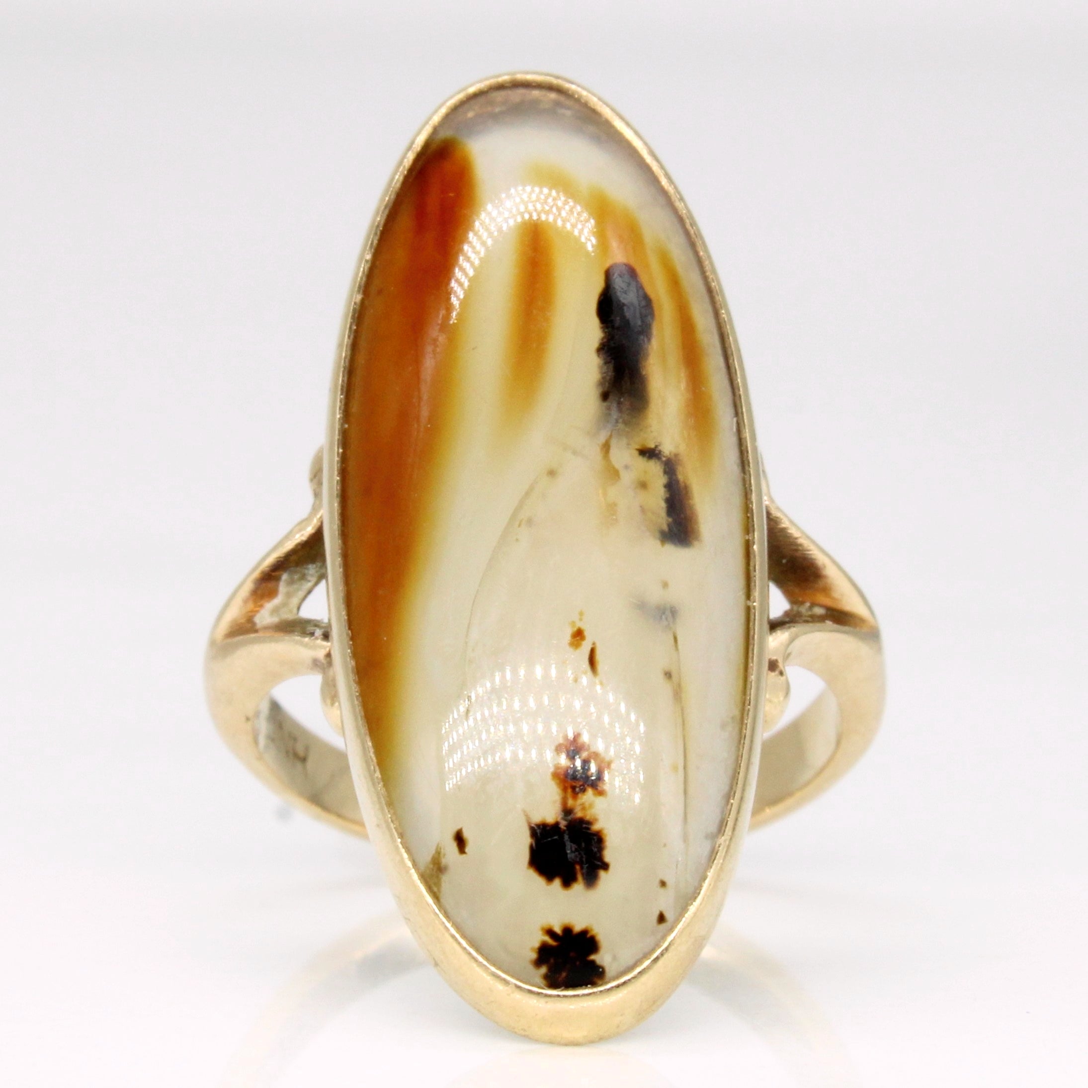 10K Yellow Gold Agate Cocktail Ring for Women - 7.50ct Oval Natural Agate Stone - Size 4 - Elegant Statement Jewelry for Parties, Weddings & Special Occasions