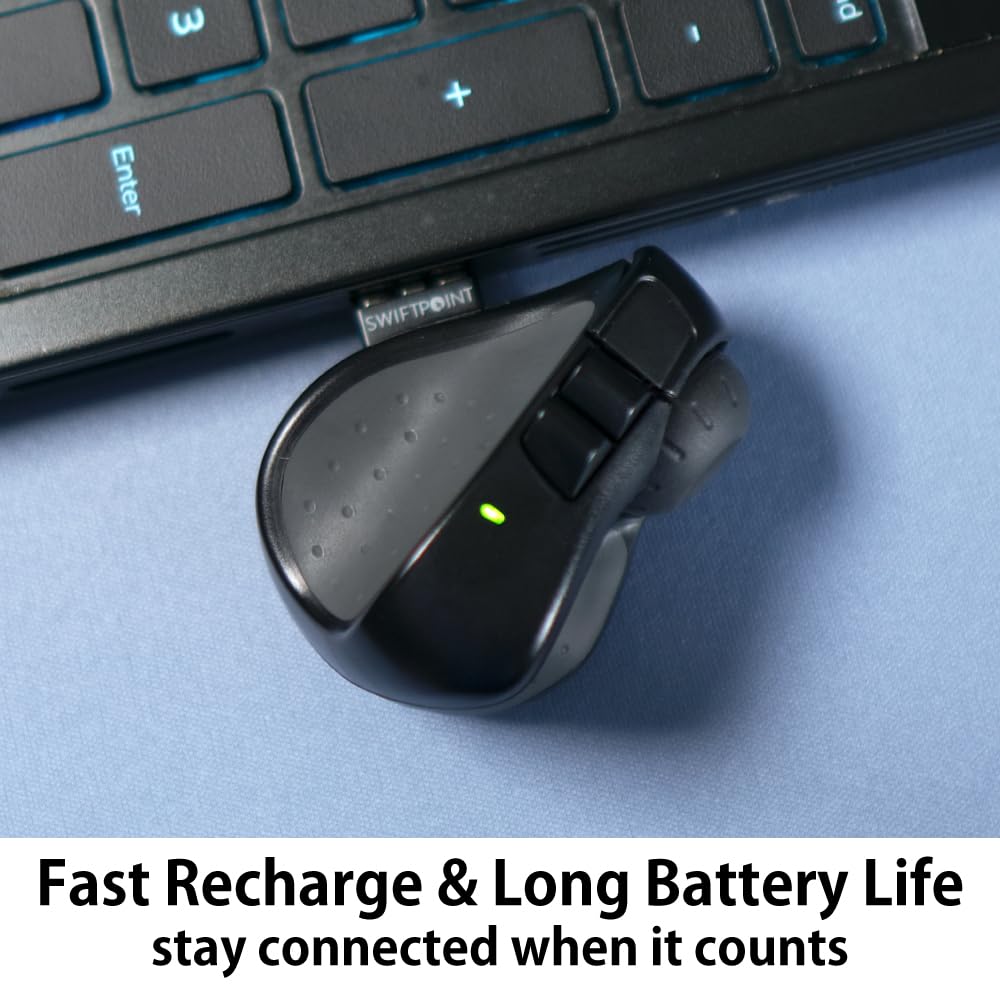 Swiftpoint ProPoint Wireless Ergonomic Mouse - Bluetooth Rechargeable Presentation Clicker & Laser Pointer for Laptop, iPad, PC - Portable Mini Travel Design (Black) | Perfect for Business Meetings, Remote Work & On-the-Go Professionals