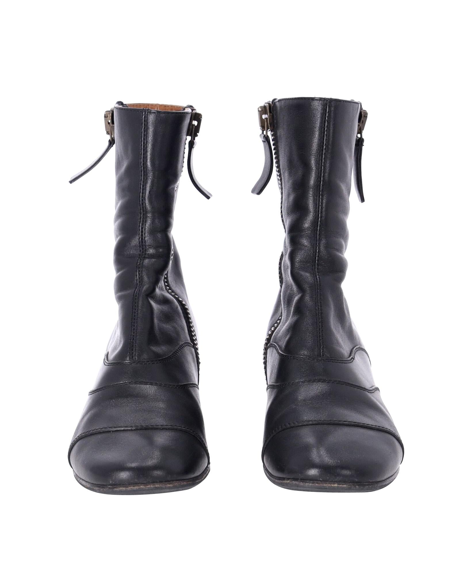 Black Leather Side Zip Ankle Boots for Women - Stylish Chunky Heel Booties for Fall & Winter - Perfect for Office, Dating & Night Out