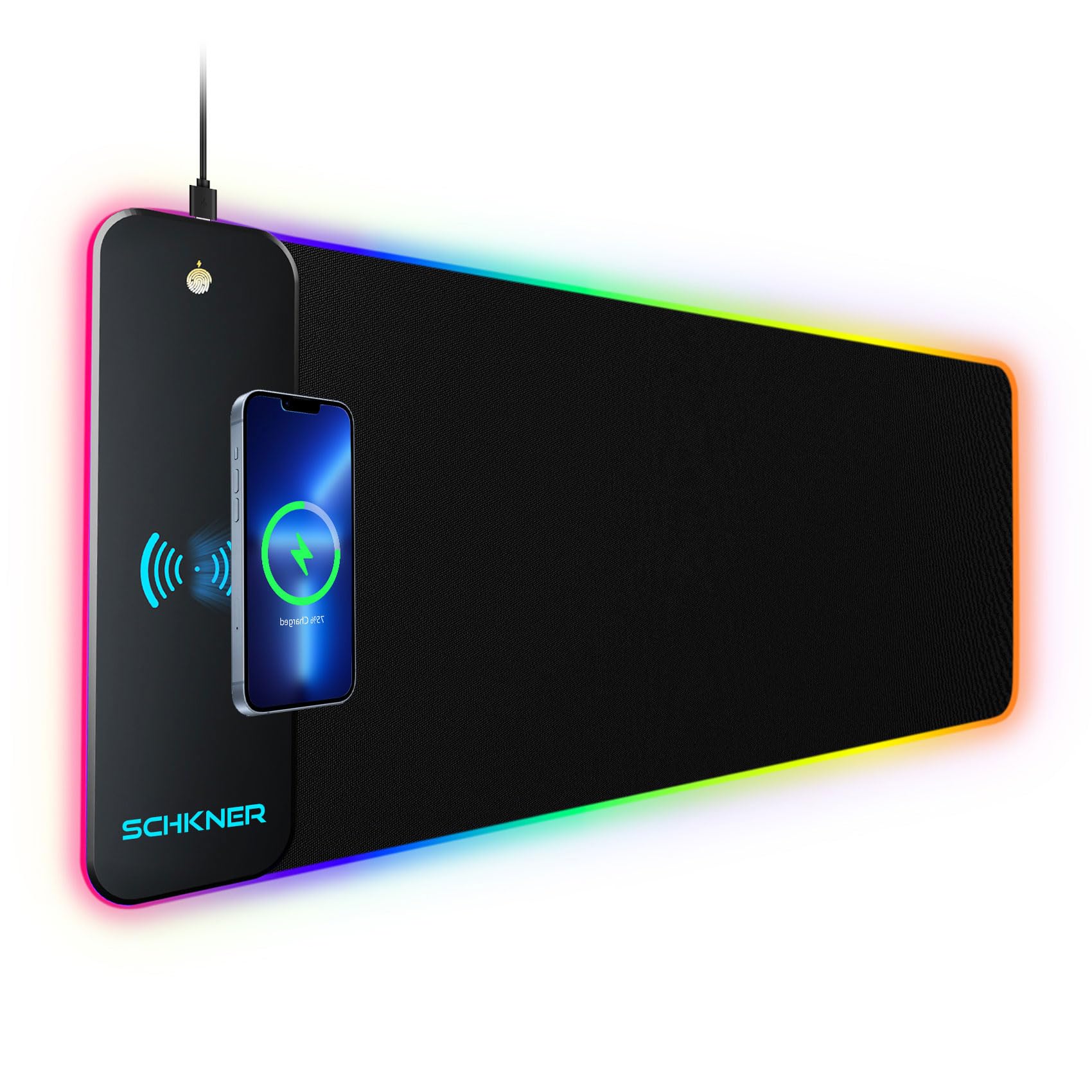 RGB Gaming Mouse Pad with 15W Wireless Charging - Large 31.5x11.8x0.16 Inch Desk Mat - 10 Color LED Modes, Non-Slip Rubber Base & Waterproof Surface - Perfect for PC, MacBook, Laptop Gaming Setup & Office Workstation