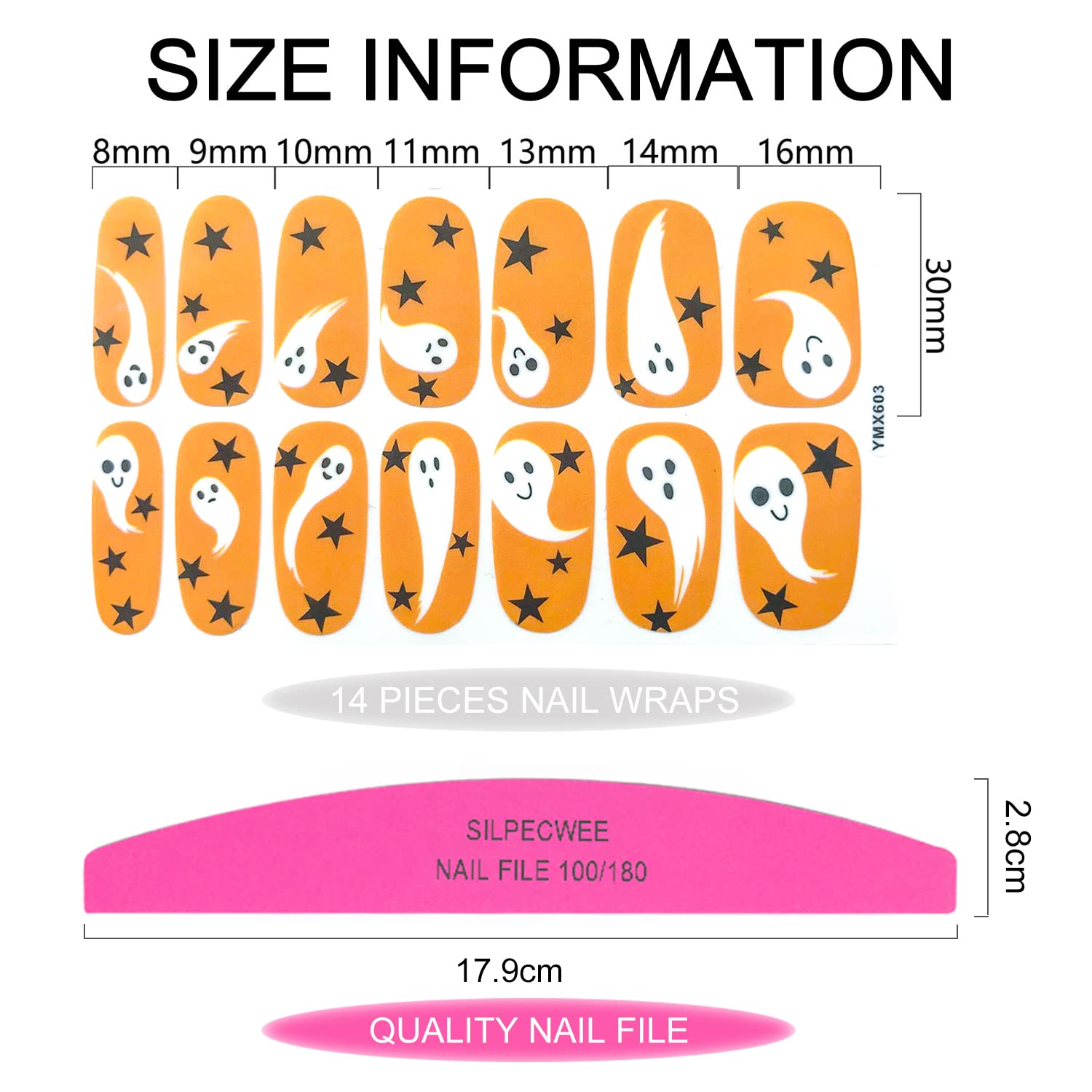 SILPECWEE 20 Sheets Halloween Christmas Nail Polish Strips - Self-Adhesive Gel Nail Wraps for Women, Nail Art Stickers & Decals with 1 Nail File - Perfect for Parties, Holidays & DIY Manicures at Home