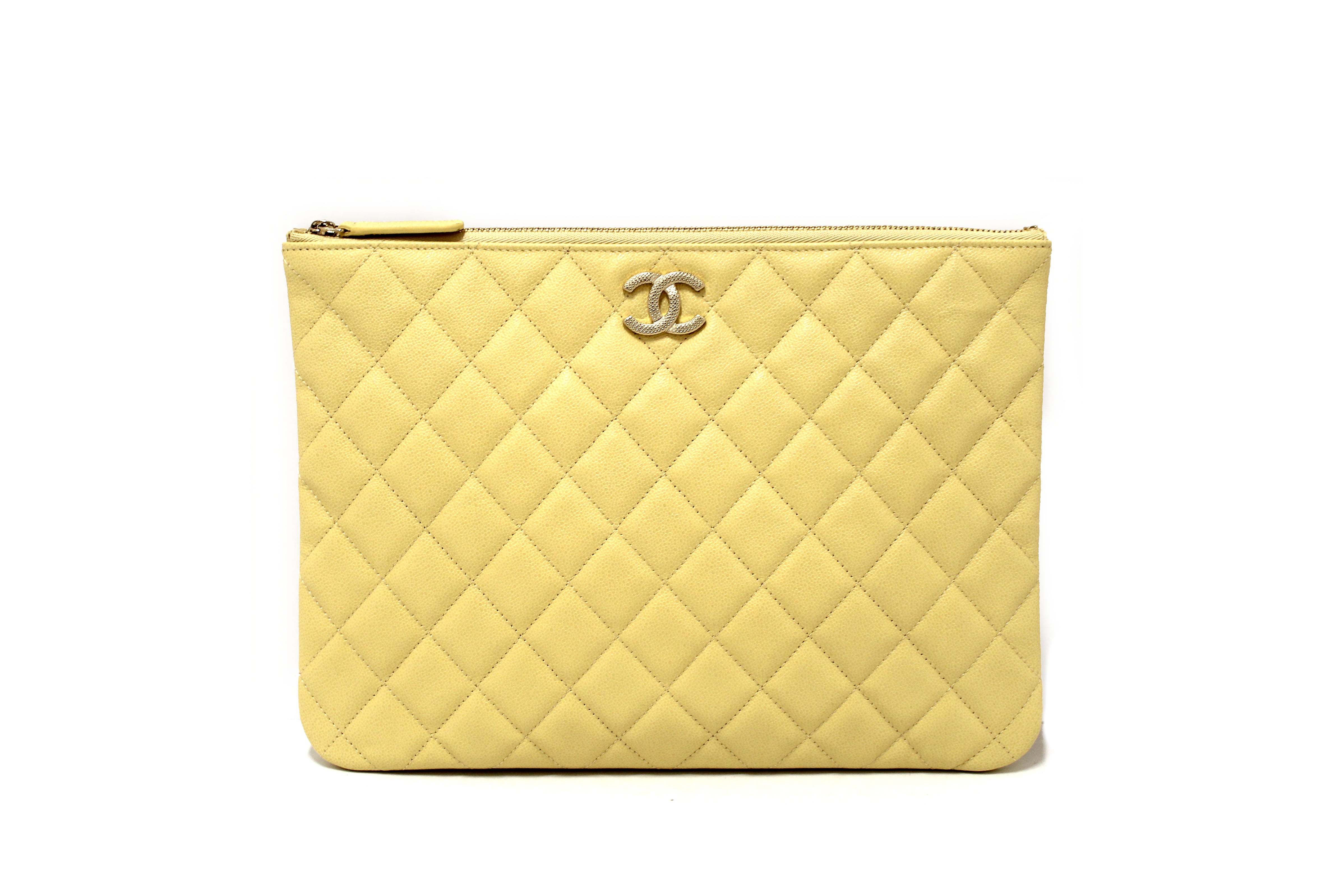 Authentic Chanel Yellow Caviar Leather Classic Zip O-Case Pouch Clutch Bag - Luxury Women's Evening Bag for Parties, Weddings & Special Occasions