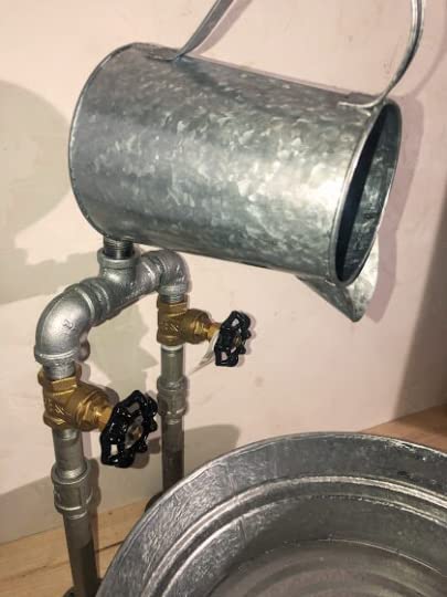 Rustic Farmhouse Galvanized Jug Faucet with Medium Round Wash Pan Sink - Vintage Style Kitchen & Bathroom Sink for Country Home, RV, Camper, and Outdoor Use
