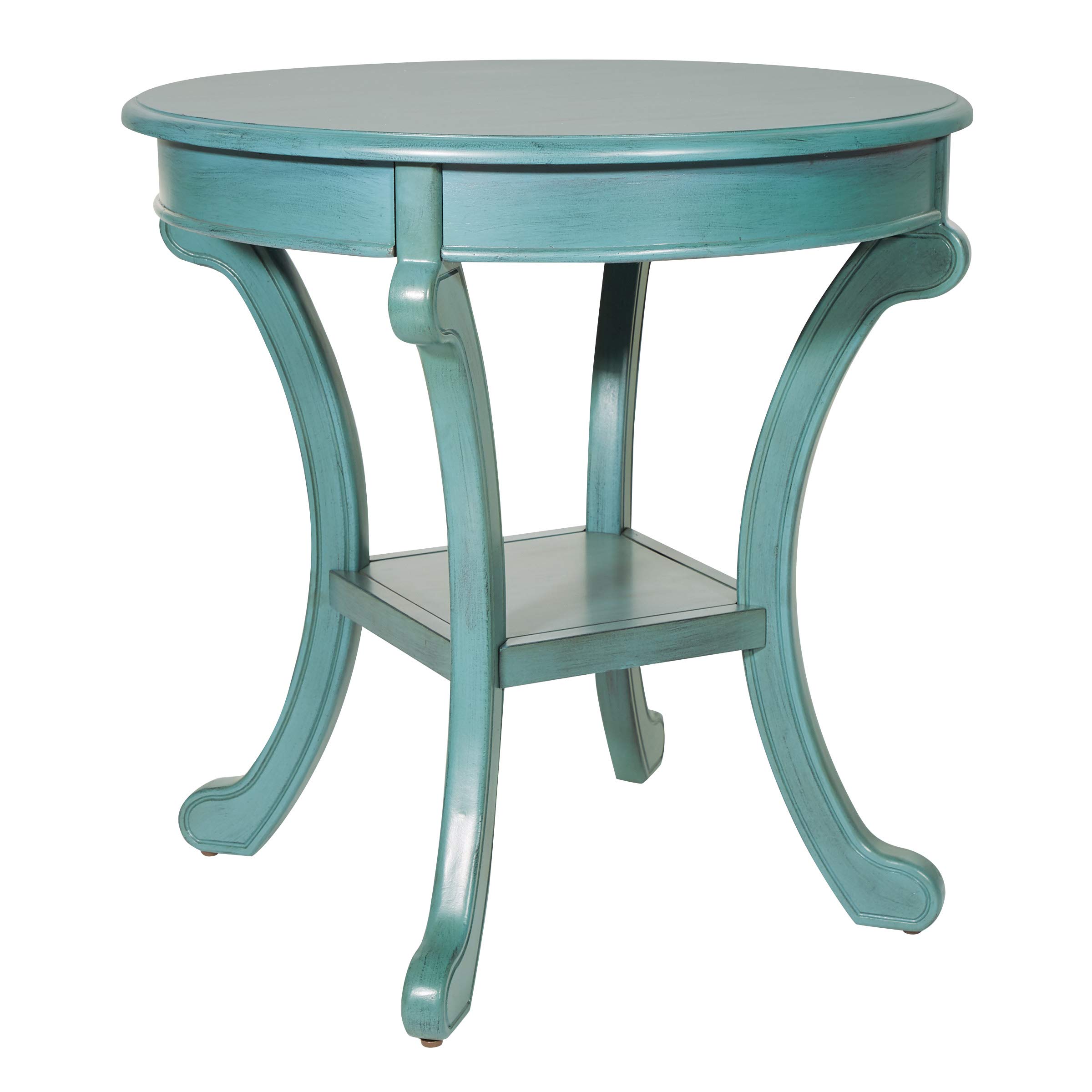 OSP Home Furnishings Vermont Accent Table - Antique Caribbean Blue Finish, Small Side Table for Living Room, Bedroom, or Entryway - Perfect for Displaying Decor, Lamps, and Plants
