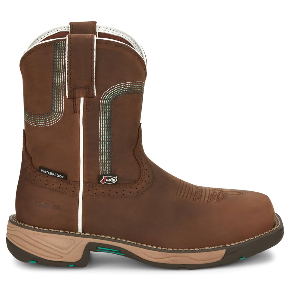 Justin Original Workboots Women's Stampede Rush 8 Inch Waterproof Square Toe Safety Work Boots - Brown Leather Composite Toe for Construction, Hiking & Outdoor Work