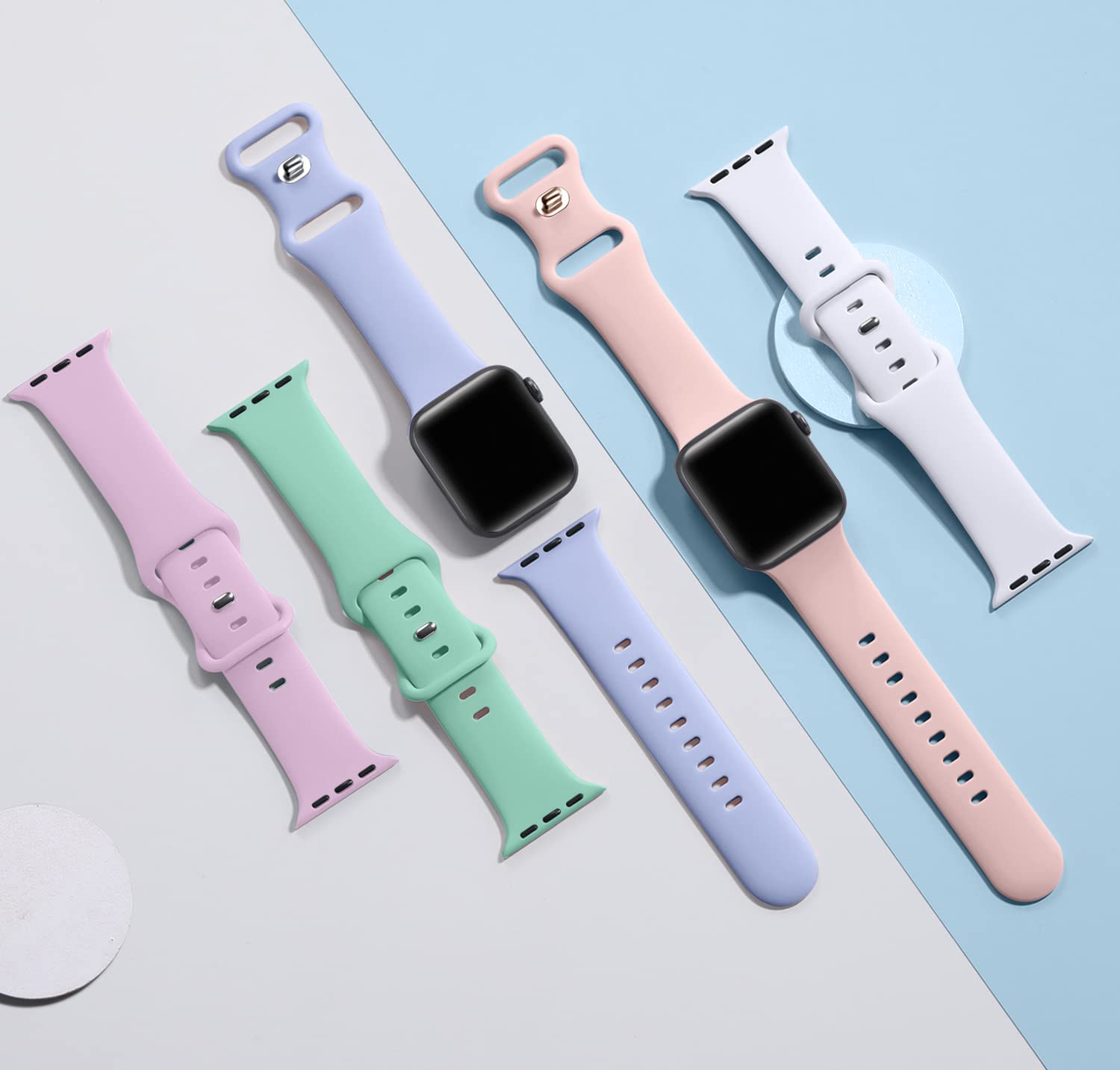 5 Pack Soft Silicone Sport Bands Compatible with Apple Watch 38mm 40mm 41mm - for iWatch Series 8/7/6/5/4/3/2/1/SE/Ultra - Breathable & Comfortable Strap for Men & Women - Perfect for Workouts, Running & Daily Wear (S/M Size)