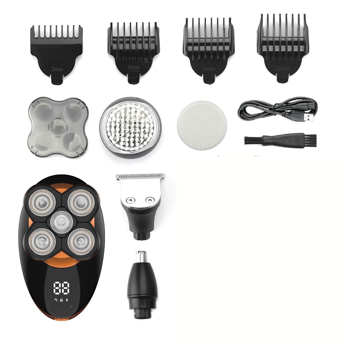 Professional 5-in-1 Men's Head Shaver & Beard Trimmer - Waterproof Rotary Shaver with 5D Floating Blades for Smooth Shaving & Grooming - Perfect for Home, Travel & Barber Use