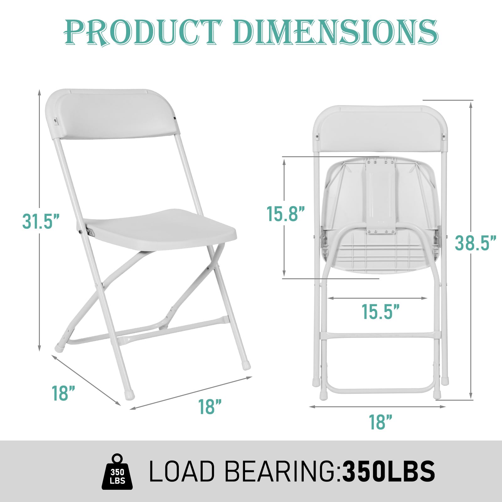 10 Pack White Plastic Folding Chairs - Heavy Duty 350lbs Capacity, Steel Frame Portable Party Chairs for Indoor Outdoor Use - Perfect for Weddings, Events, Office, Home & Commercial Spaces