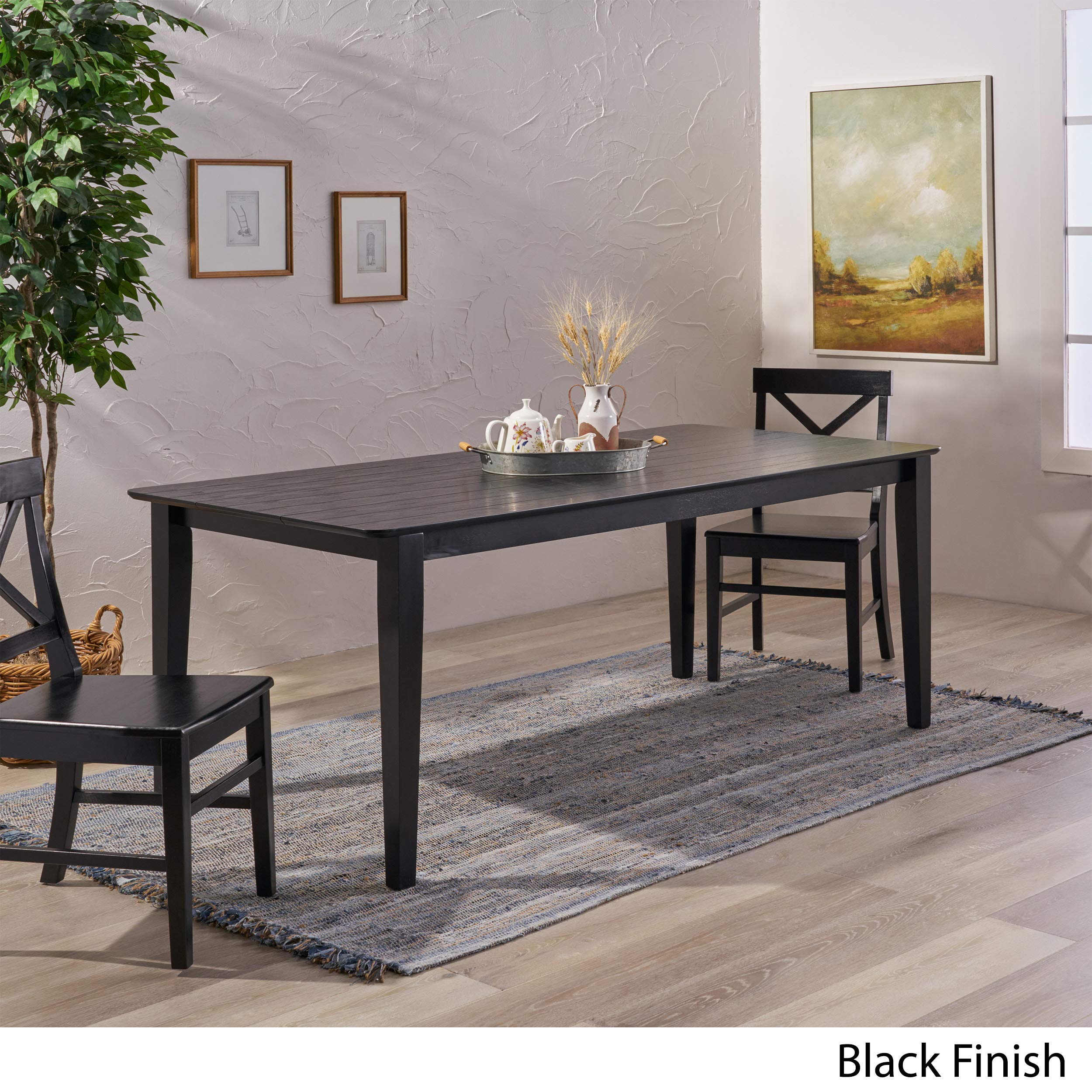 GDFStudio 8-Seat Farmhouse Dining Table - Rectangular Rustic Kitchen Table with Black Finish for Family Gatherings & Entertaining