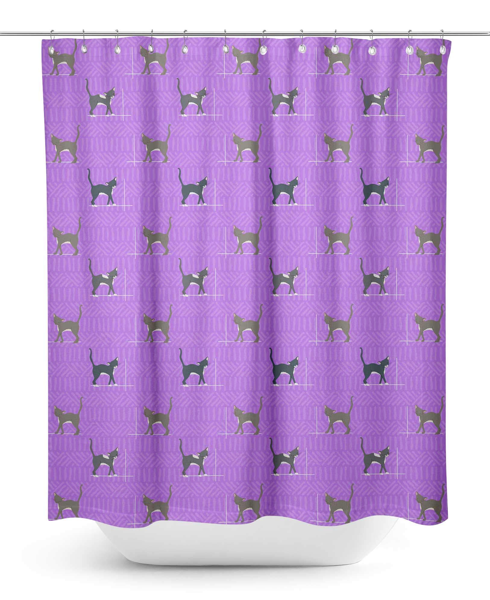 Stylish Purple Cat Geometric Bathroom Shower Curtain - Waterproof & Durable 60x75 Inch - Perfect for Modern Bathroom Decor & Themed Spaces