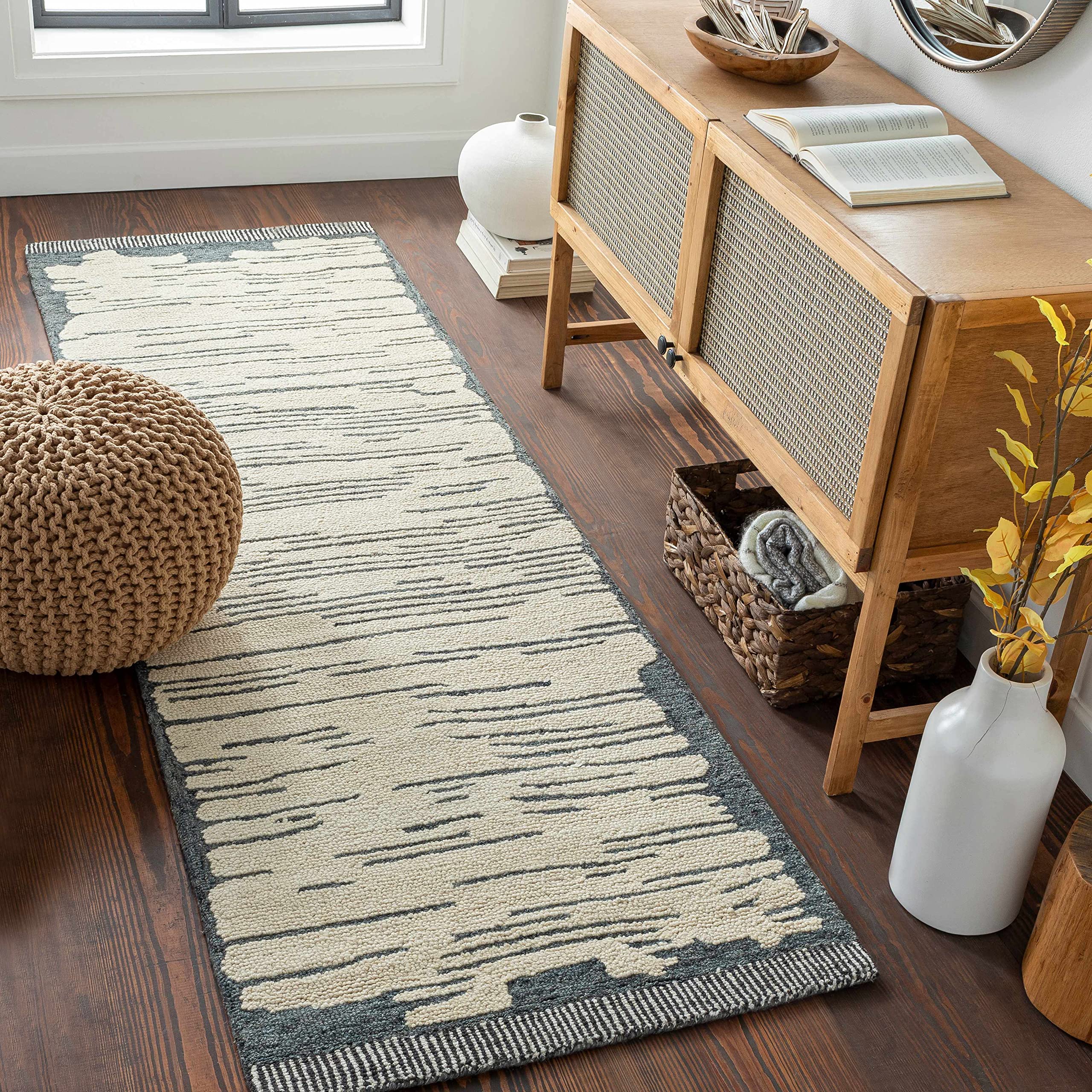 Hauteloom Tapas Wool Area Rug for Living Room & Bedroom - Soft Black, Gray, Beige 8' x 10' - Cozy Home Decor for Modern Spaces