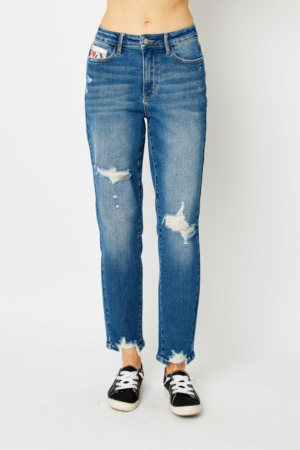 Judy Blue Women's Distressed Slim Fit Jeans - High Waisted Skinny Denim Pants for Casual Wear & Everyday Outfits