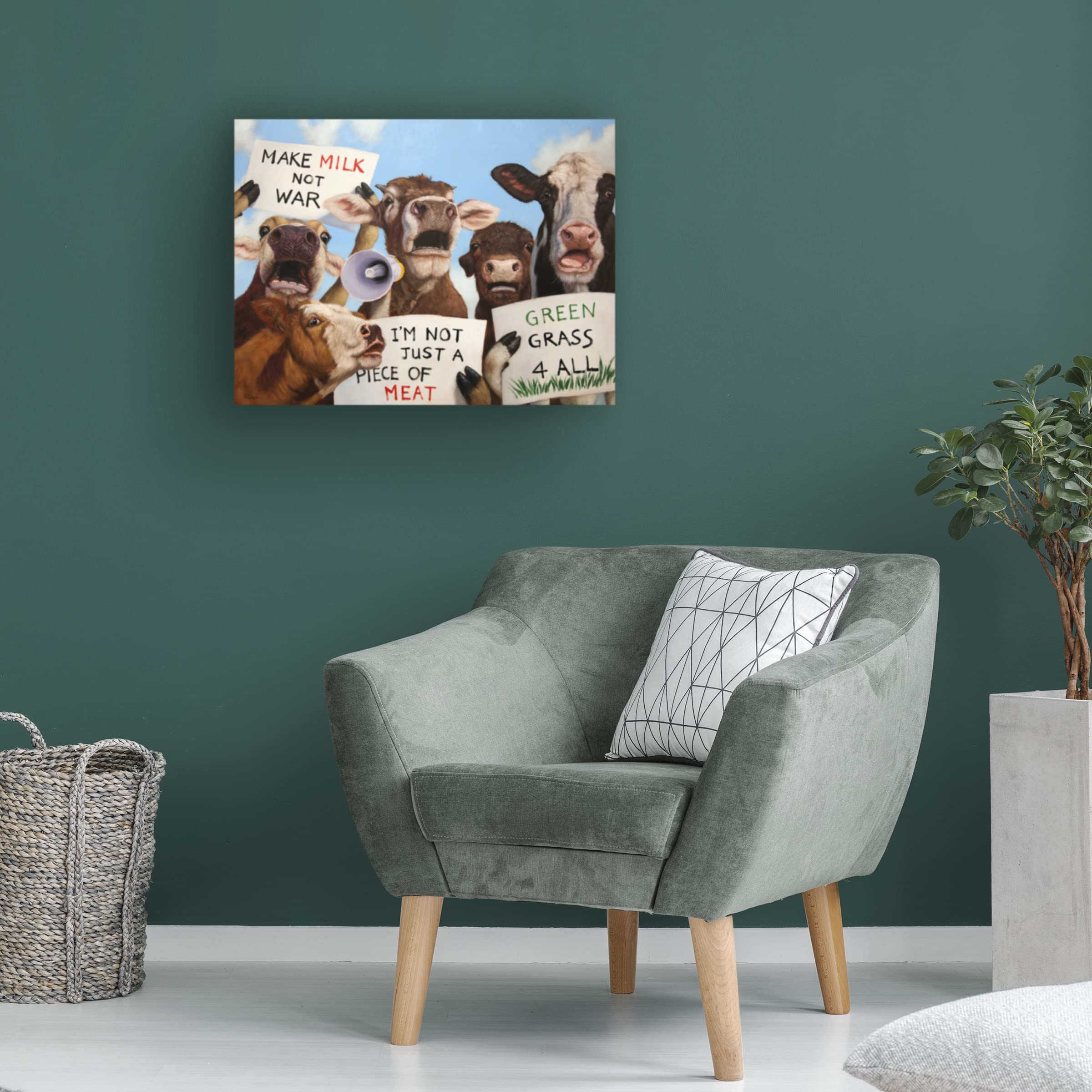 Lucia Heffernan 'Political Moooovement' Canvas Wall Art - Modern Cow Painting for Living Room, Office & Farmhouse Decor
