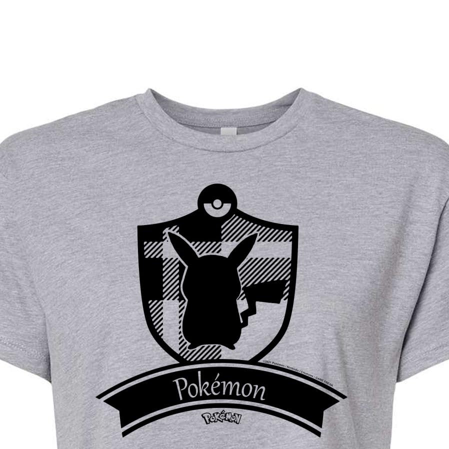 HYBRID APPAREL Pokémon Plaid Badge Junior's Cropped Cotton Blend T-Shirt - Cute Graphic Tee for Anime Fans, Casual Wear & Cosplay Outfits