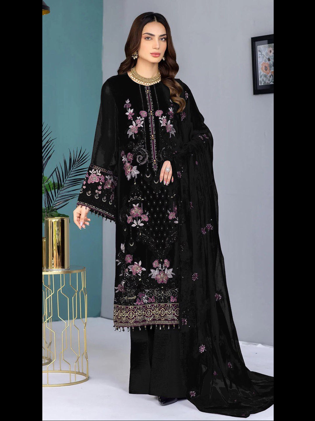 Black Heavy Function Wear Semi Stitched Pant Suit With Embroidery Work - Elegant Formal Outfit for Weddings, Parties & Special Occasions