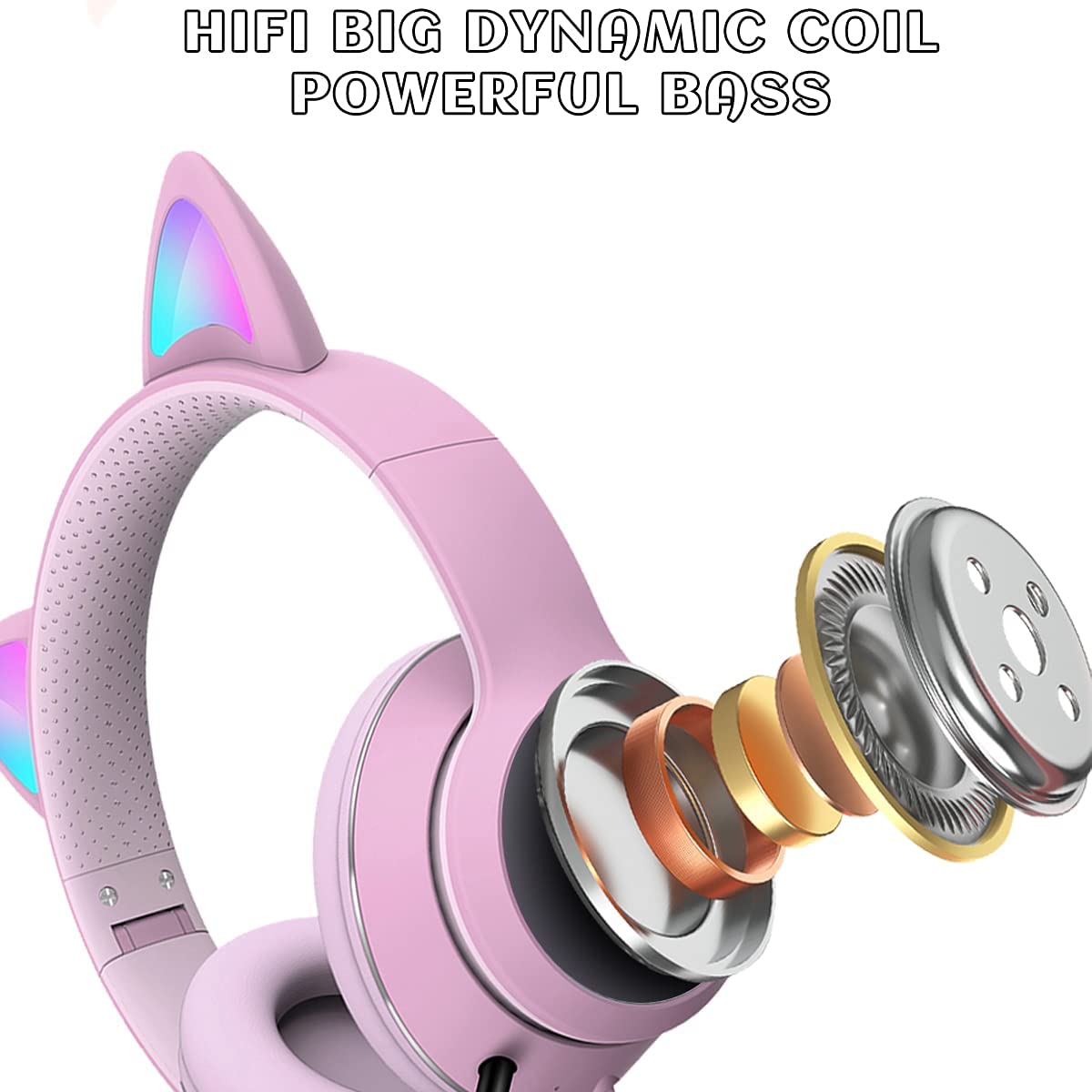 LED Cat Ear Gaming Headset with Microphone - Wired 3.5mm AUX Stereo Sound, RGB Light Effects, Over-Ear Comfort for PC, PS4, Switch, Mobile & Laptop (3 Colors) - Perfect for Live Streaming, Gaming Sessions & Cosplay Events
