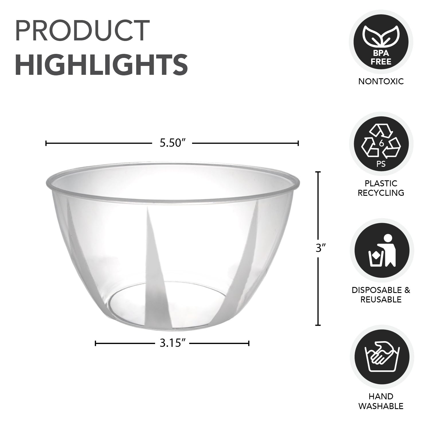 Clear 6-Pack 24oz Plastic Serving Bowls for Parties & Entertaining