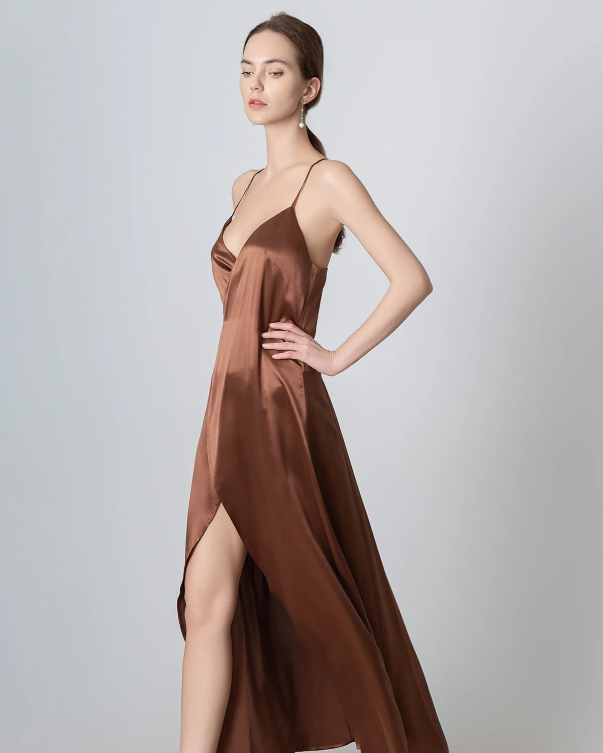 Elegant V-Neck Backless Wrap Maxi Silk Dress for Women - Perfect for Weddings, Parties & Evening Events