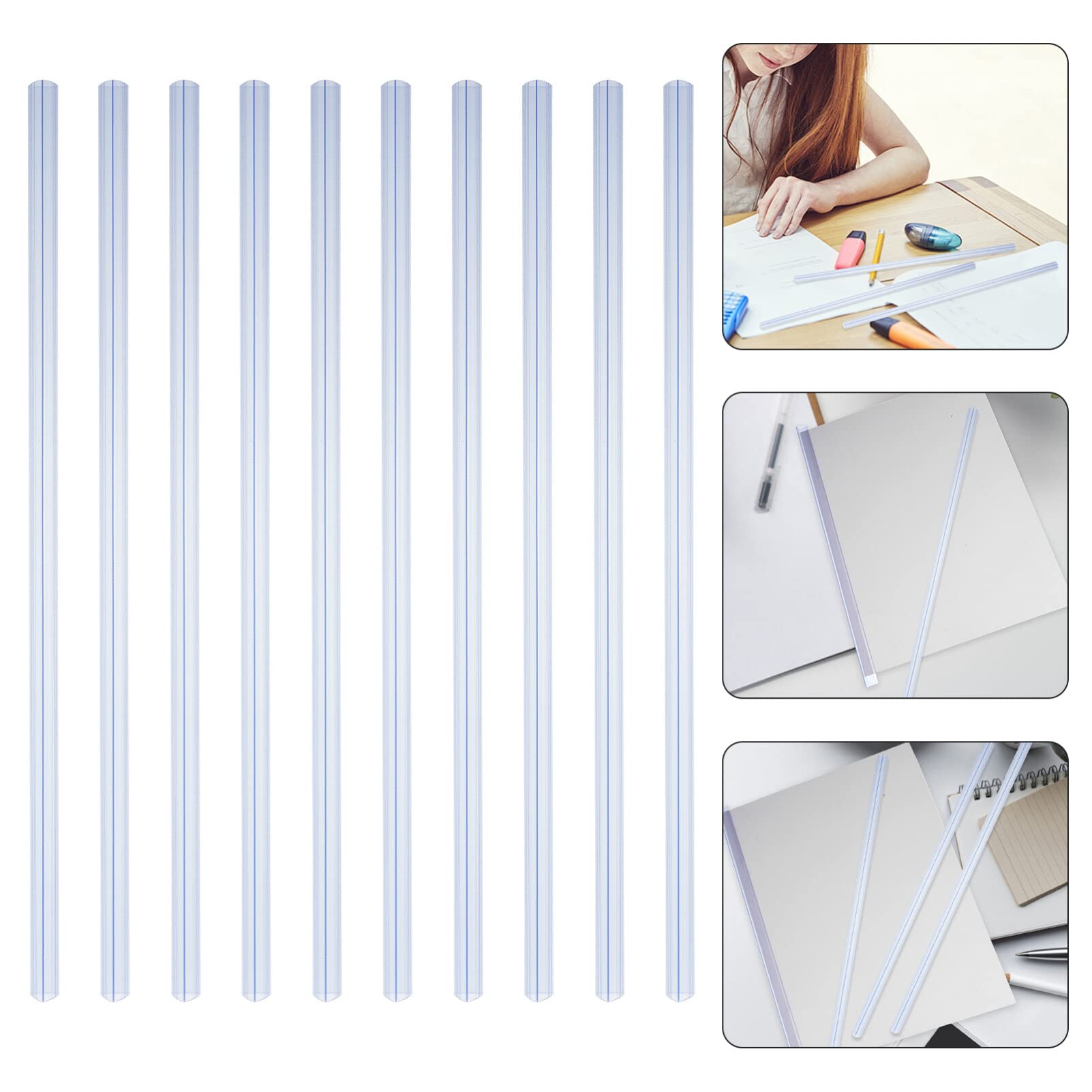 NUOBESTY 10-Pack Transparent Plastic Binder Bars - 12 Inch A4 Spine Bars with Slide Grip for Report Covers, 40 Sheet Capacity - Perfect for Office Documents, School Projects, and Presentation Binders