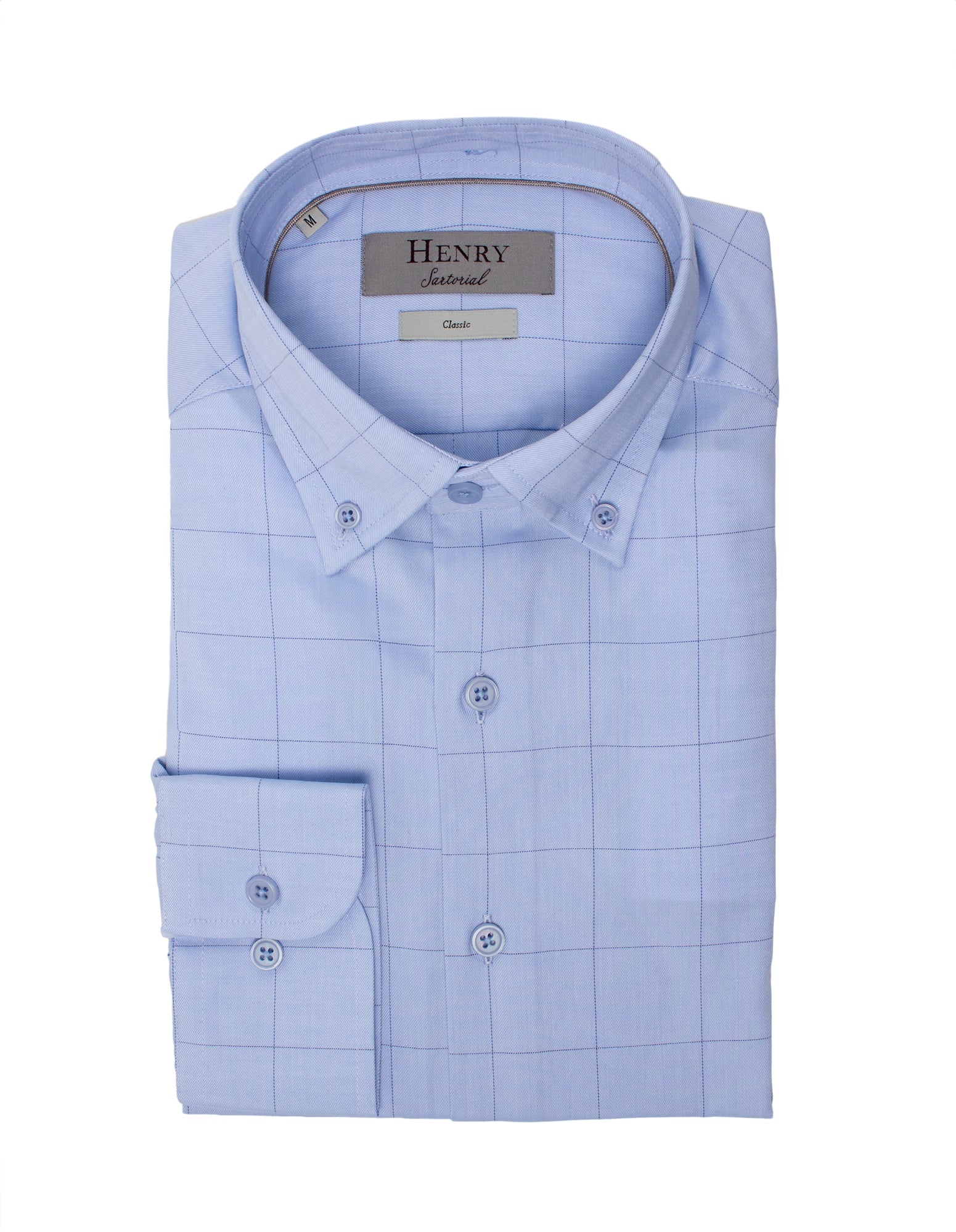 HENRY SARTORIAL Men's Casual Plain Blue Button Down Shirt - Comfortable Office Wear & Weekend Outfit