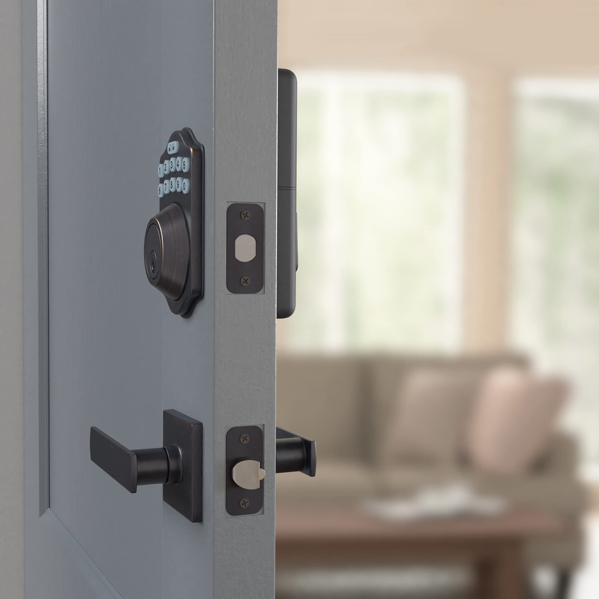 Amazon Basics Traditional Electronic Keypad Deadbolt Door Lock with Passage Lever - Oil Rubbed Bronze Finish (6-Pack) | Secure Home & Office Entry, Easy Keyless Access for Front Doors, Back Doors & Rental Properties