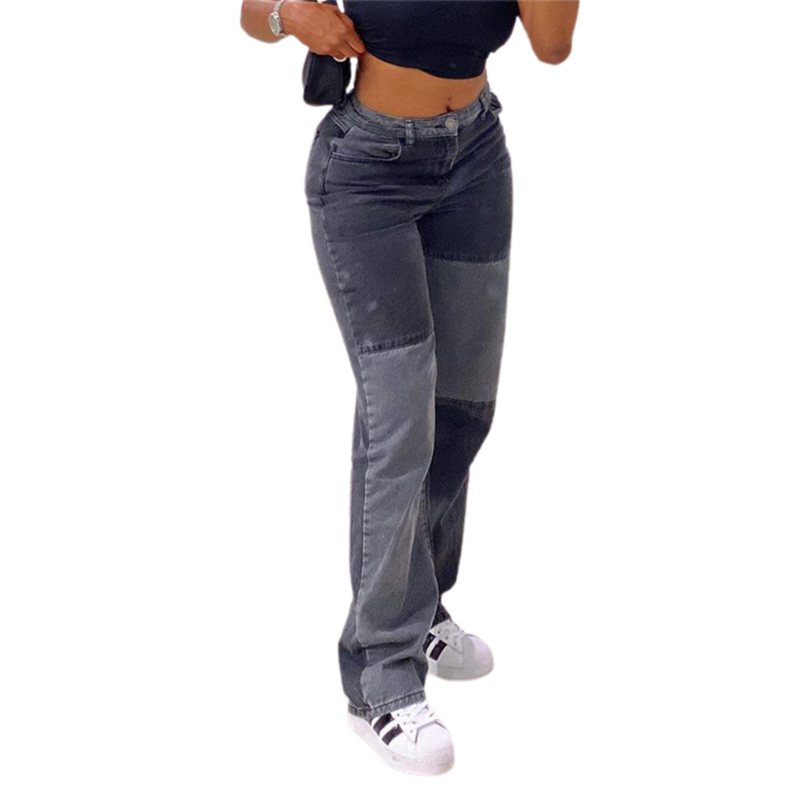 Stylish Women's High Waist Patchwork Jeans - Vintage Denim Pants with Straight & Skinny Fit - Perfect for Casual Outings, Date Nights & Streetwear Fashion
