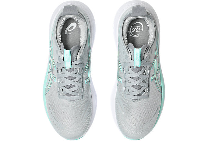 ASICS Gel-Nimbus 27 Women's Running Shoes (D Width) - Piedmont Grey/Illuminate Mint - Cushioned Road Running Shoes for Women - Perfect for Marathon Training & Daily Jogging