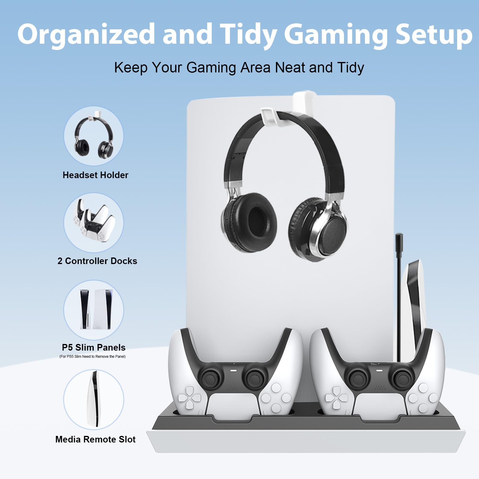 PS5 Cooling Stand with 3-Speed Adjustable Turbo Fan & 4 USB Charging Ports - Cooling Station for PS5 & PS5 Slim - Perfect for Gaming Marathons & Console Protection