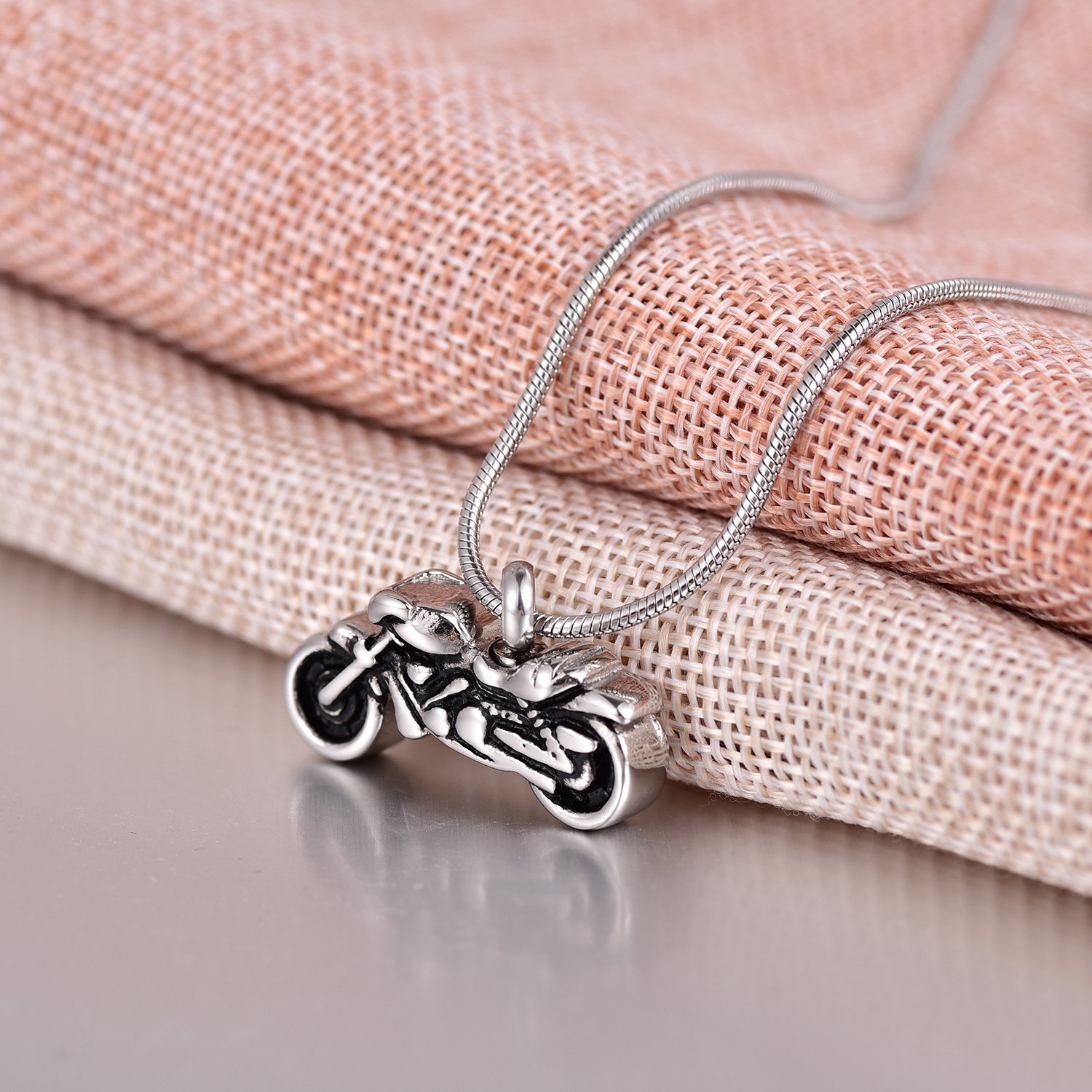 Motorcycle Cremation Jewelry - Punk Style Stainless Steel Ash Urn Memorial Pendant Necklace with Funnel Fill Kit - Perfect for Biker Memorials, Motorcycle Enthusiasts & Unique Keepsakes