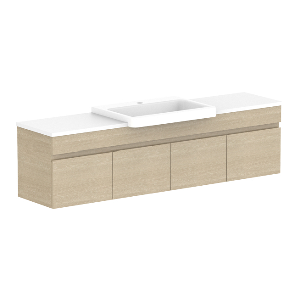 ADP Glacier Pro Semi Recessed All Door Slim Vanity with Solid Surface Top - Modern Bathroom Sink Cabinet for Small Spaces, Perfect for Apartments and Powder Rooms