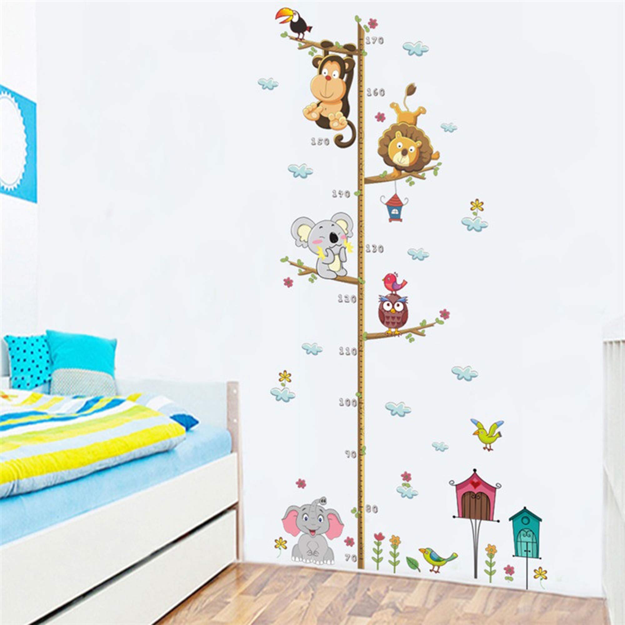 Kids Growth Chart Wall Sticker - Cartoon Animal Height Measure with Lion, Monkey, Owl & Elephant Designs - Perfect Nursery Decor & Room Wall Art for Baby & Toddler Bedrooms - Great for Tracking Child Development & Room Decoration