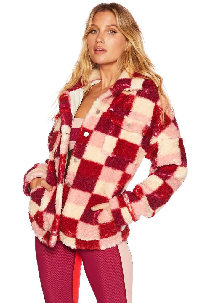 Beach Riot Women's Laurie Jacket - Sangria Red Checkered Lightweight Cover-Up for Beach, Pool & Summer Outings