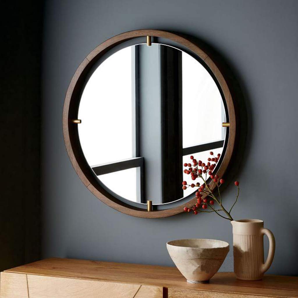 Vintage Round Solid Wood Wall Mirror - Bathroom, Bedroom, Living Room & Dressing Table Decor - Antique Bronze Finish for Classic Home Interiors